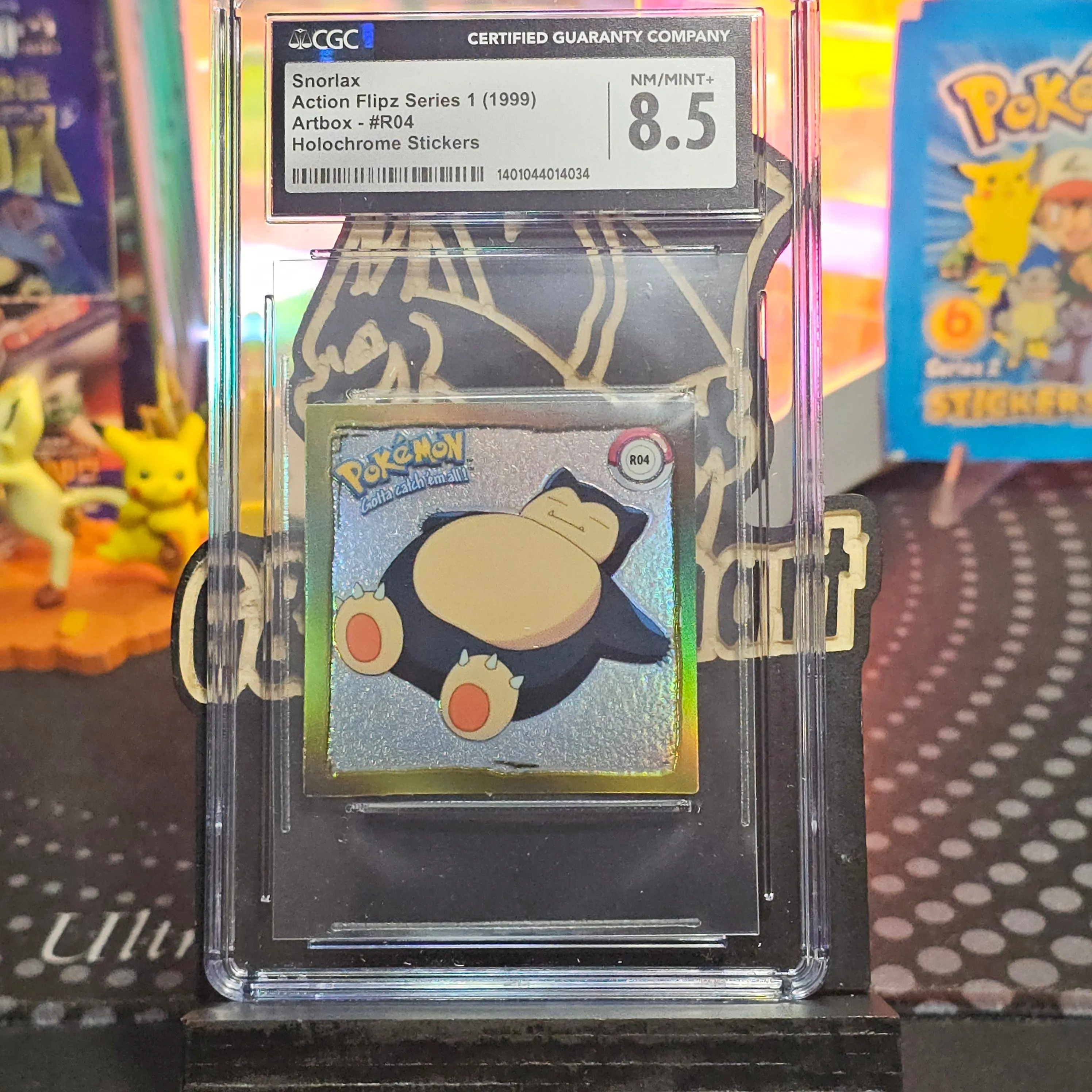 Product image for 1999 Snorlax Holochrome Gold embossed sticker CGC 8.5