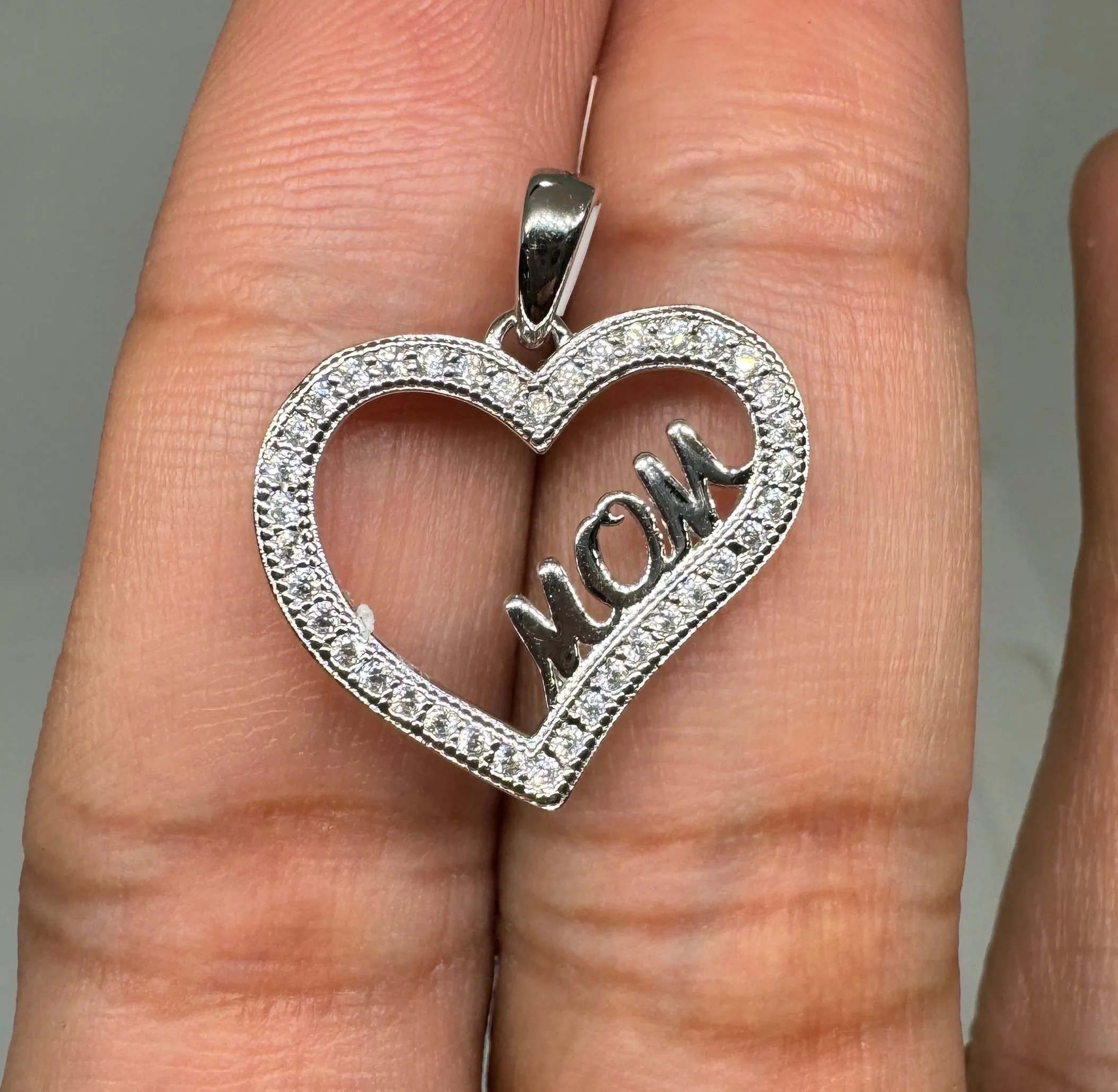Product image for Heart Mom 925 Sterling Silver Cubic Zirconia Charm Pendant