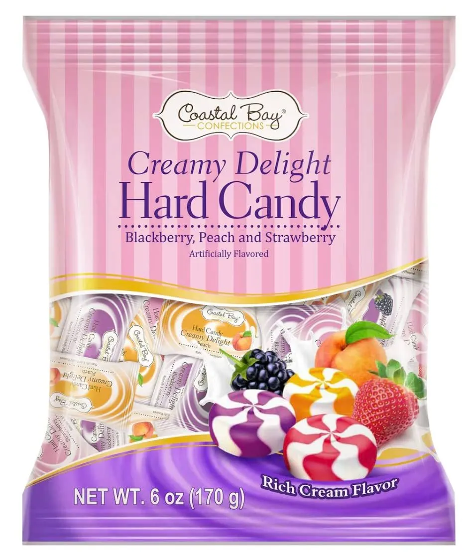 Product image for New Coastal Bay Confections Creamy Delight Hard Candy 6 oz - Blackberry, Peach, Strawberry