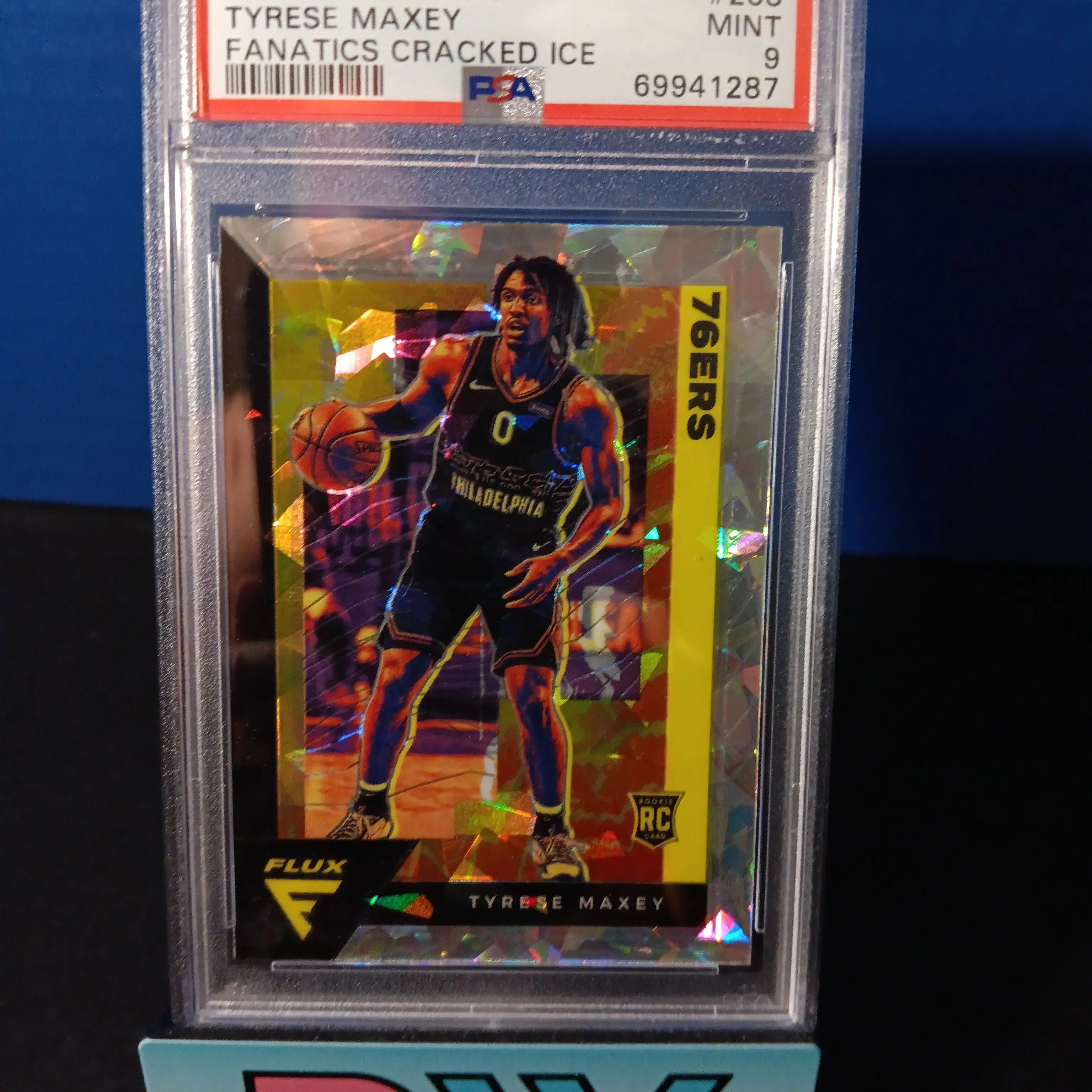 Product image for 2020 Panini Flux Tyrese Maxey 208 Fanatics Cracked Ice PSA MINT 9