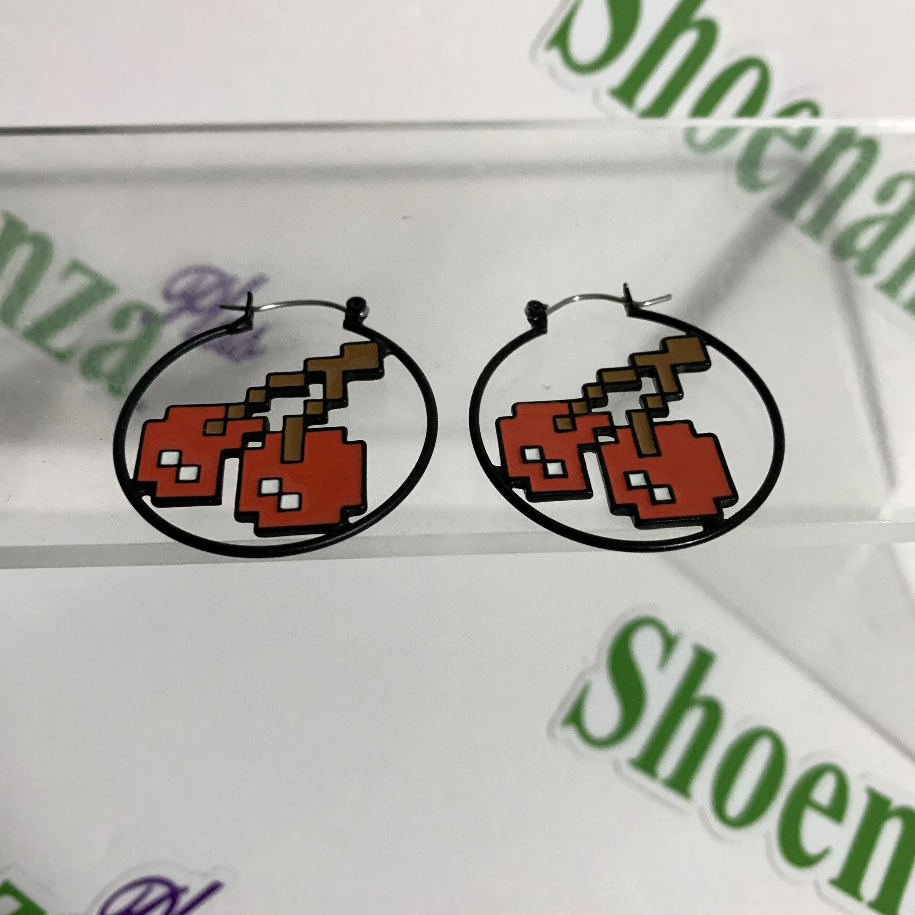 Product image for Bioworld Earrings Pac-Man Hoop 8-Bit Pixel Cherry Cherries Fruit Jewelry Namco