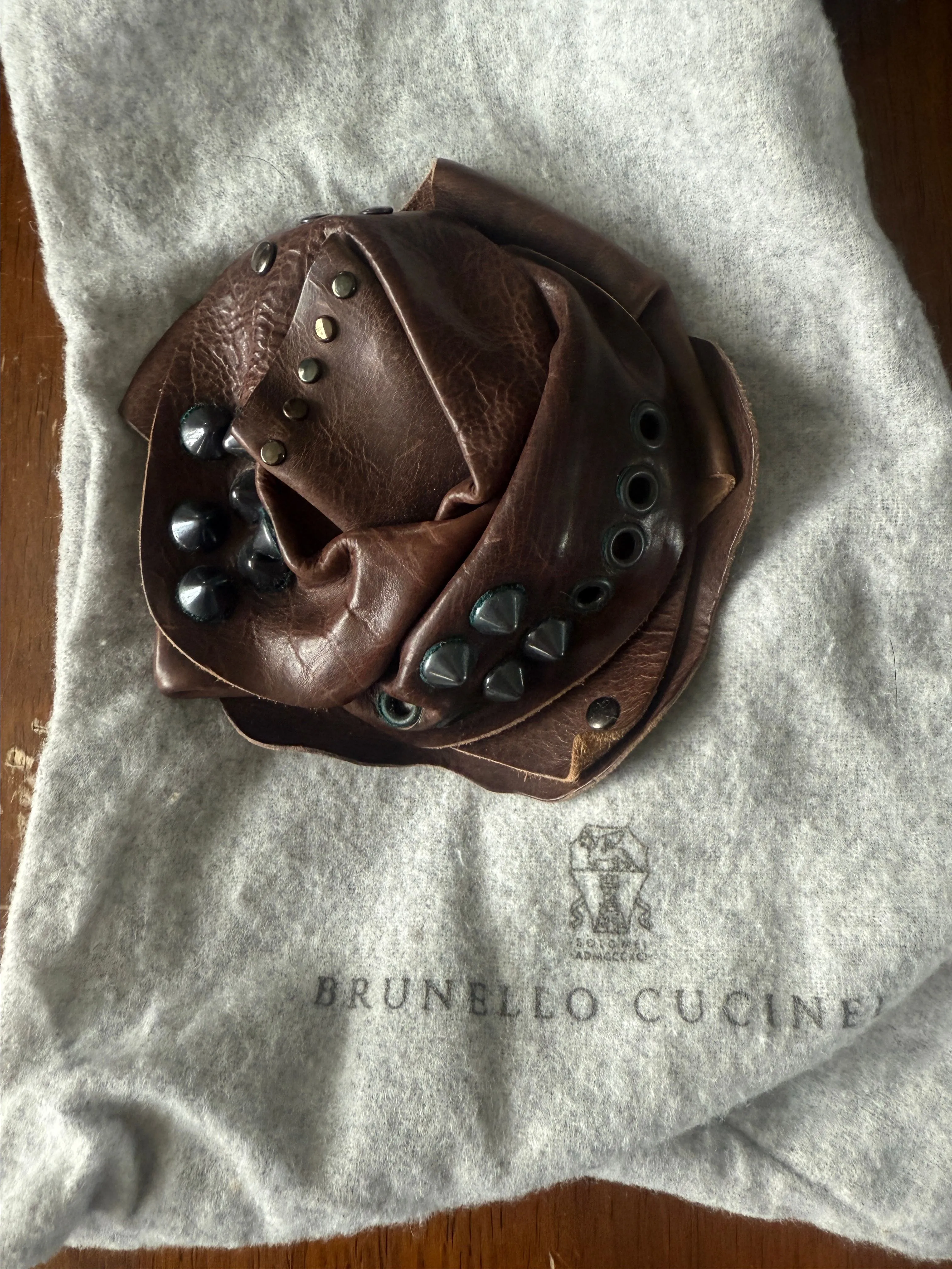 Product image for Original   Brunello Cucinelli brown leather brooch  4"