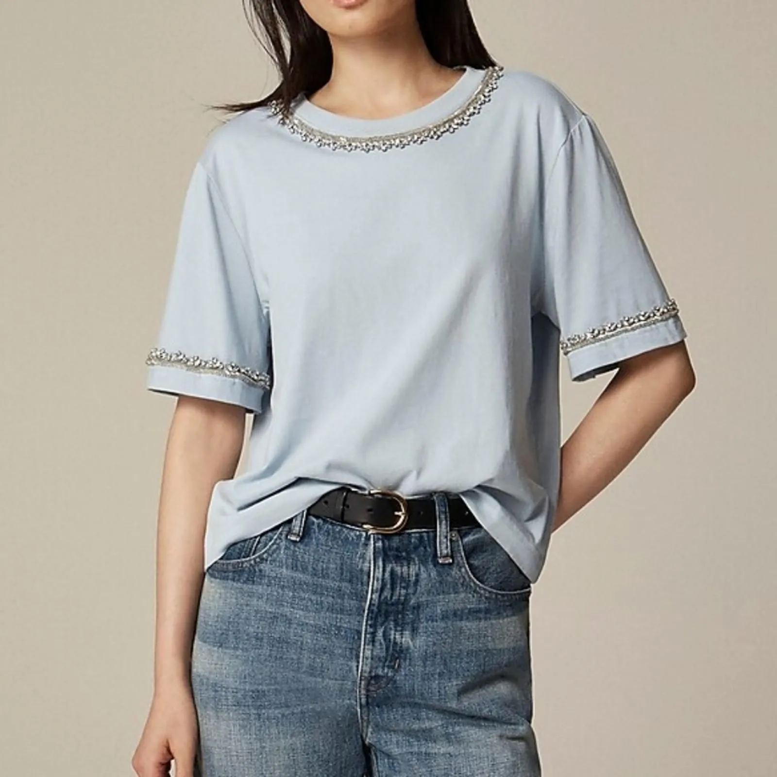 Product image for J Crew Heavy Jersey T-shirt with Rhinestones
