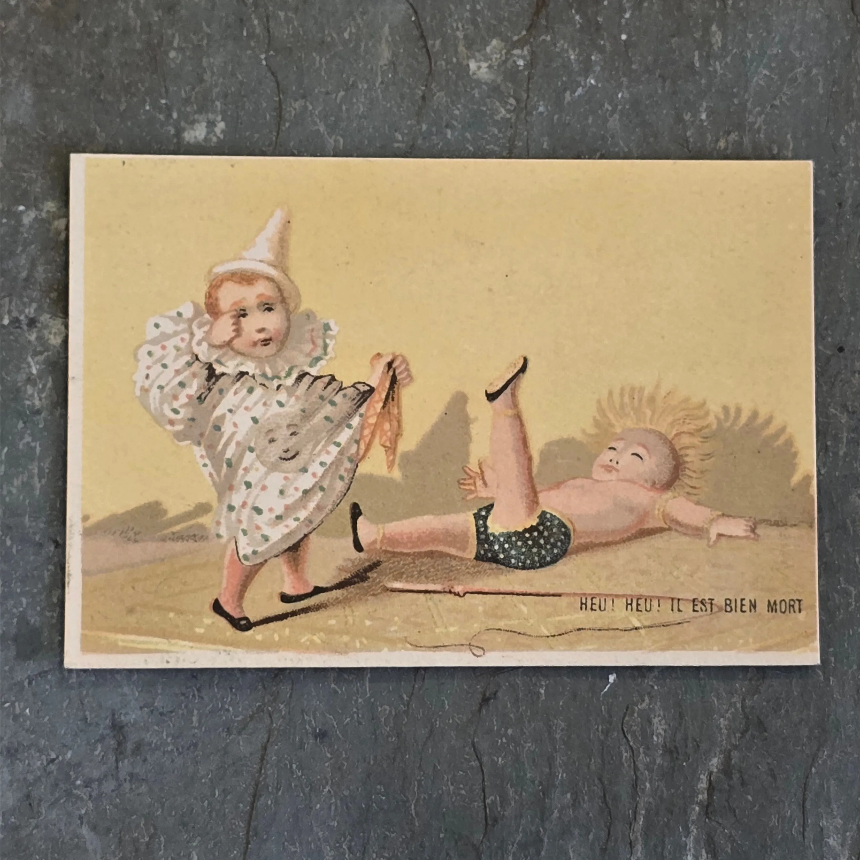 Product image for Antique French Clown Children Novelty Comical Blank Victorian Trade Card (WNB1-90)