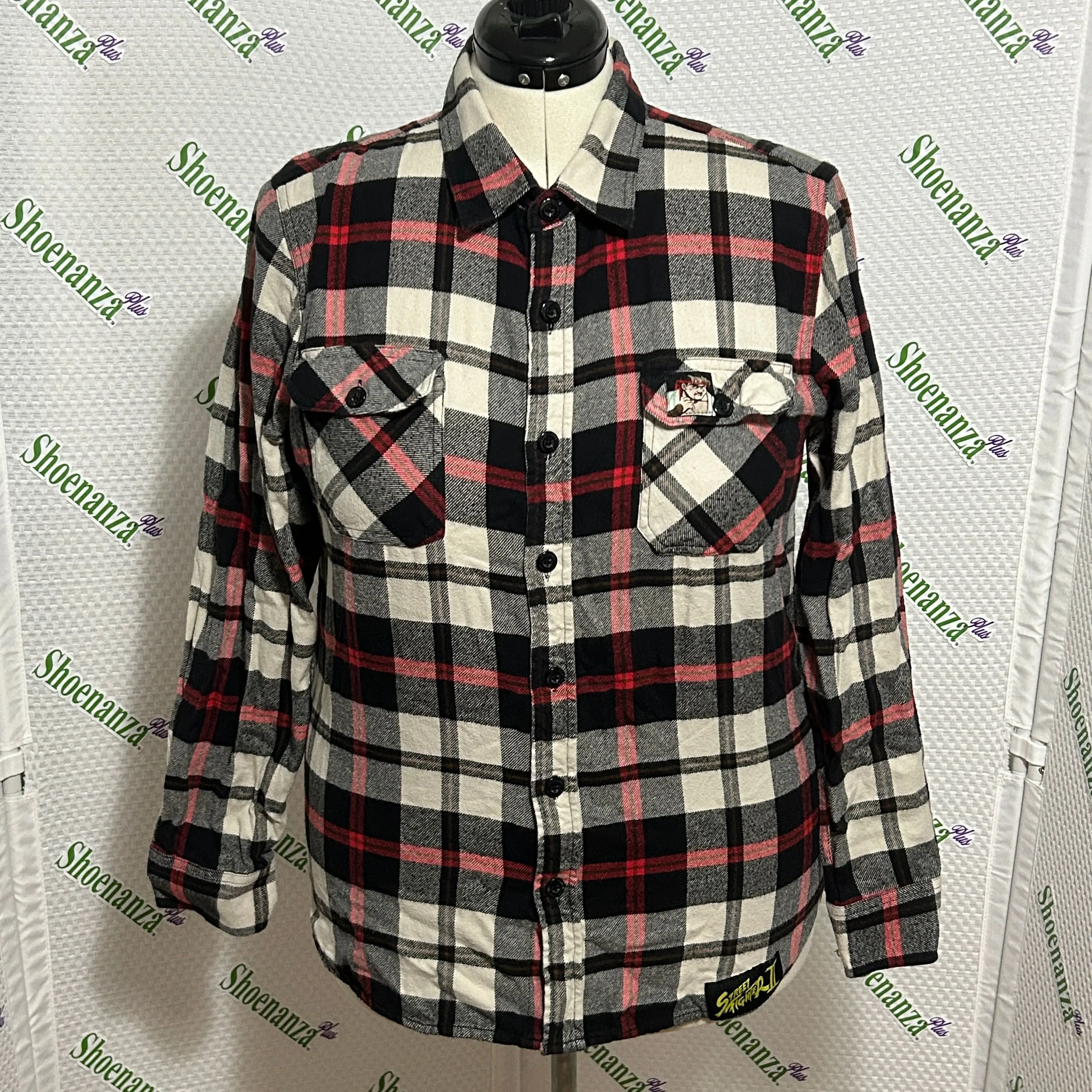 Product image for Middle Of Beyond Flannel Shirt Street Fighter II 2 Ryu Plaid Long Sleeve Mens L
