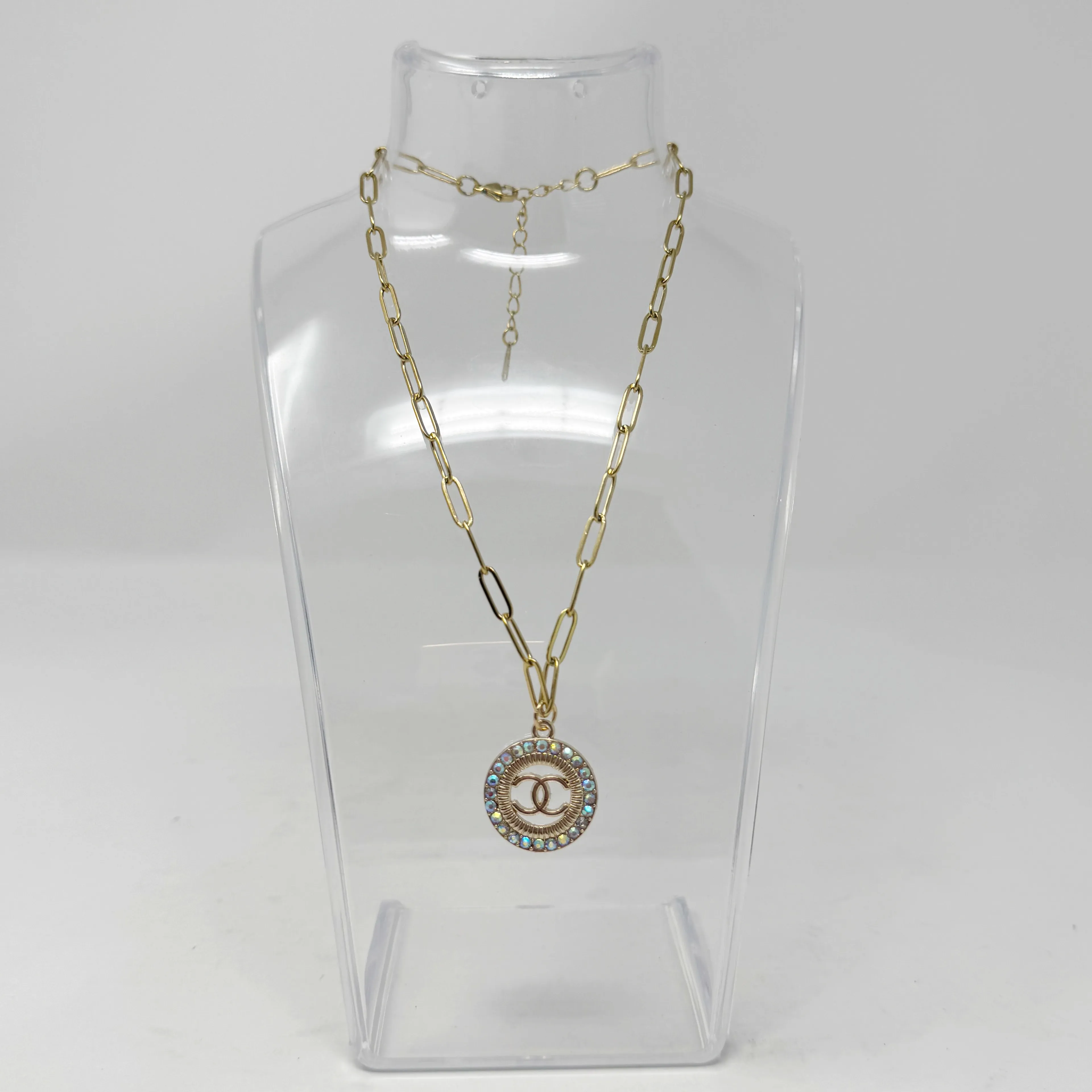 Product image for CHANEL Upcycled CC Rhinestone Halo Necklace