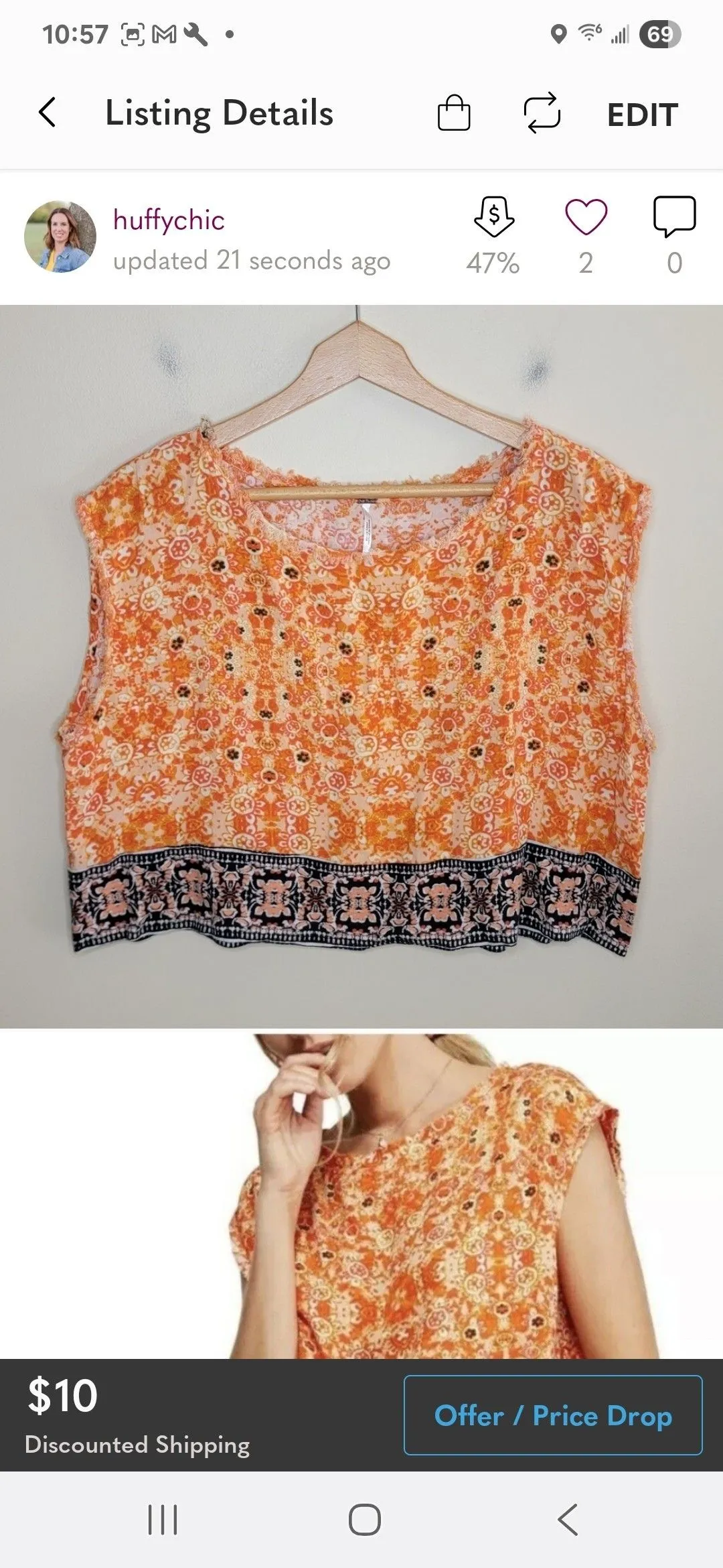 Product image for 018. Free People | Orange Make My Day Tapestry Floral Crop Tank Top