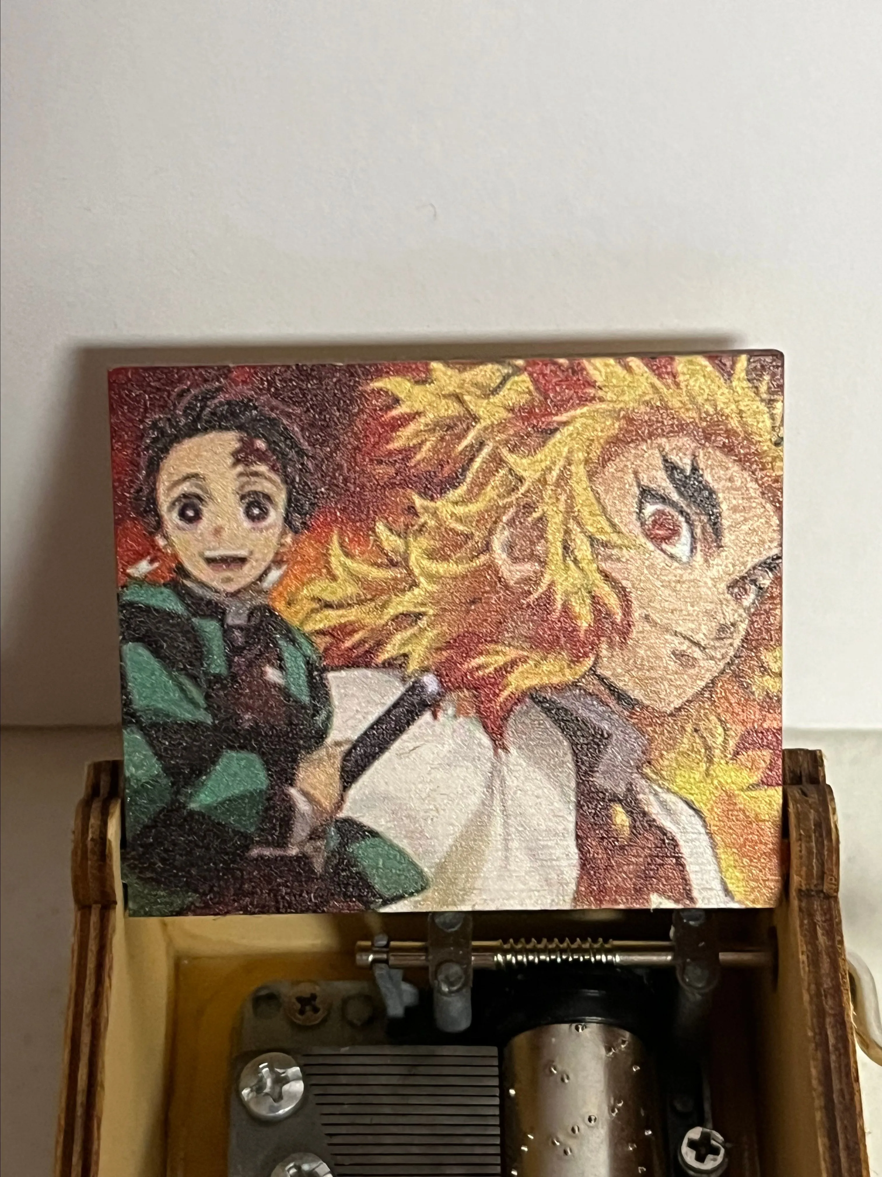 Product image for 17. Demon Slayer Tanjiro Kyojuro Rengoku Hand Crank Wooden Music Box Anime