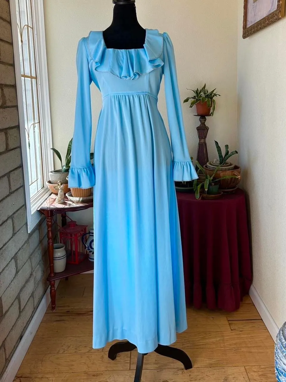 Product image for 53. 1970s teal blue ruffle sleeve maxi dress