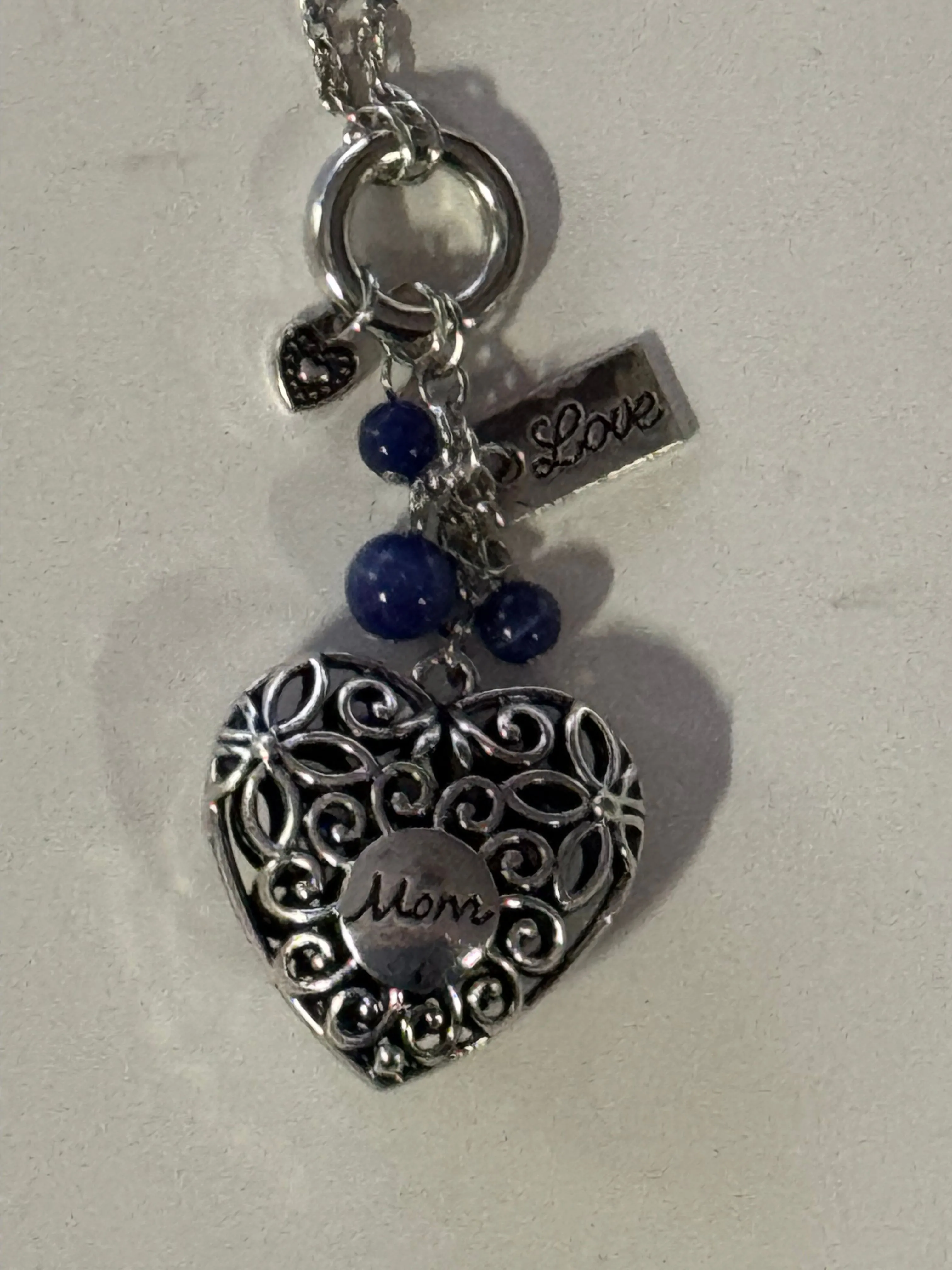 Product image for 0001 MOM Puffy Cutout Heart w/ Blue Beads &  Love Charm