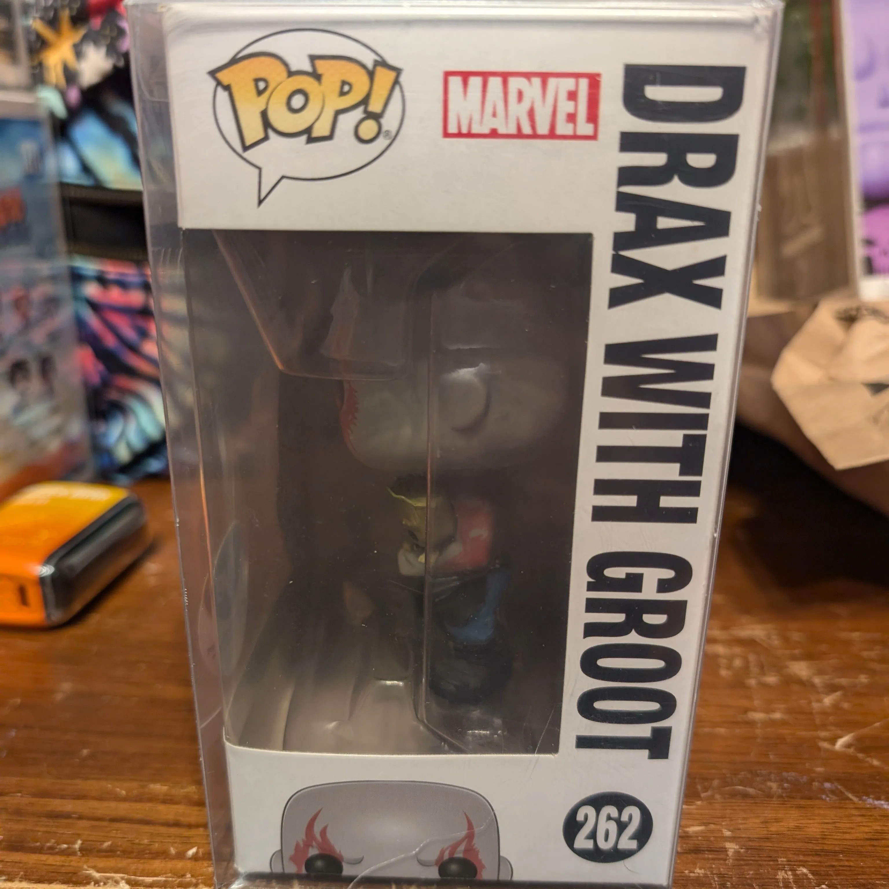 Product image for Collectible Funko Pop Marvel's guardians of the Galaxy Drax with baby Groot.