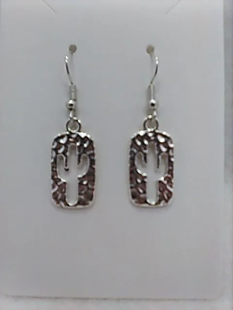 Product image for ESW1. Earrings Cactus Cut Out Rectangle Silver-tone Small Pierced Southwestern NWT