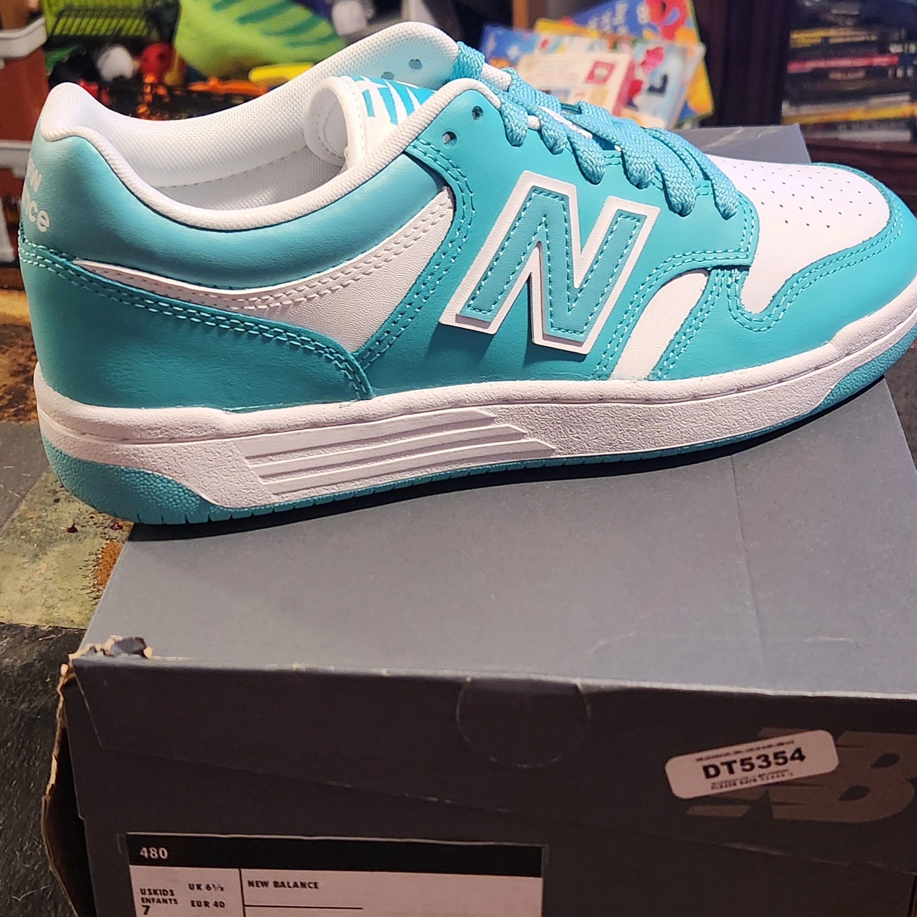 Product image for New Balance 480 Teal With White Size 8.5W 7M 7 Kids New In Box
