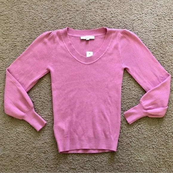 Product image for LOFT Pink Ribbed Scoop Neck Sweater NWT Size XXS