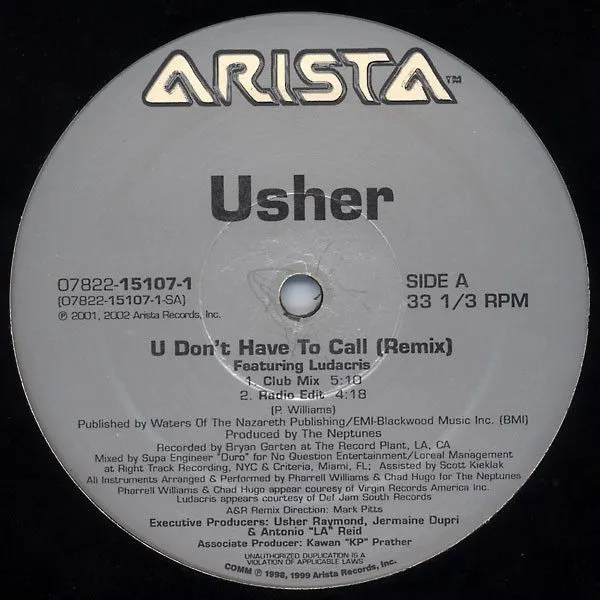 Product image for Usher – U Don't Have To Call (Remix) 12"