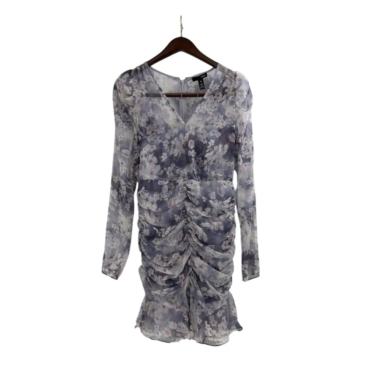 Aqua Womens XS Purple Floral Ruched Mini Dress Long Sheer Sleeves Fairycore   Whatnot: Shop, Sell, Connect