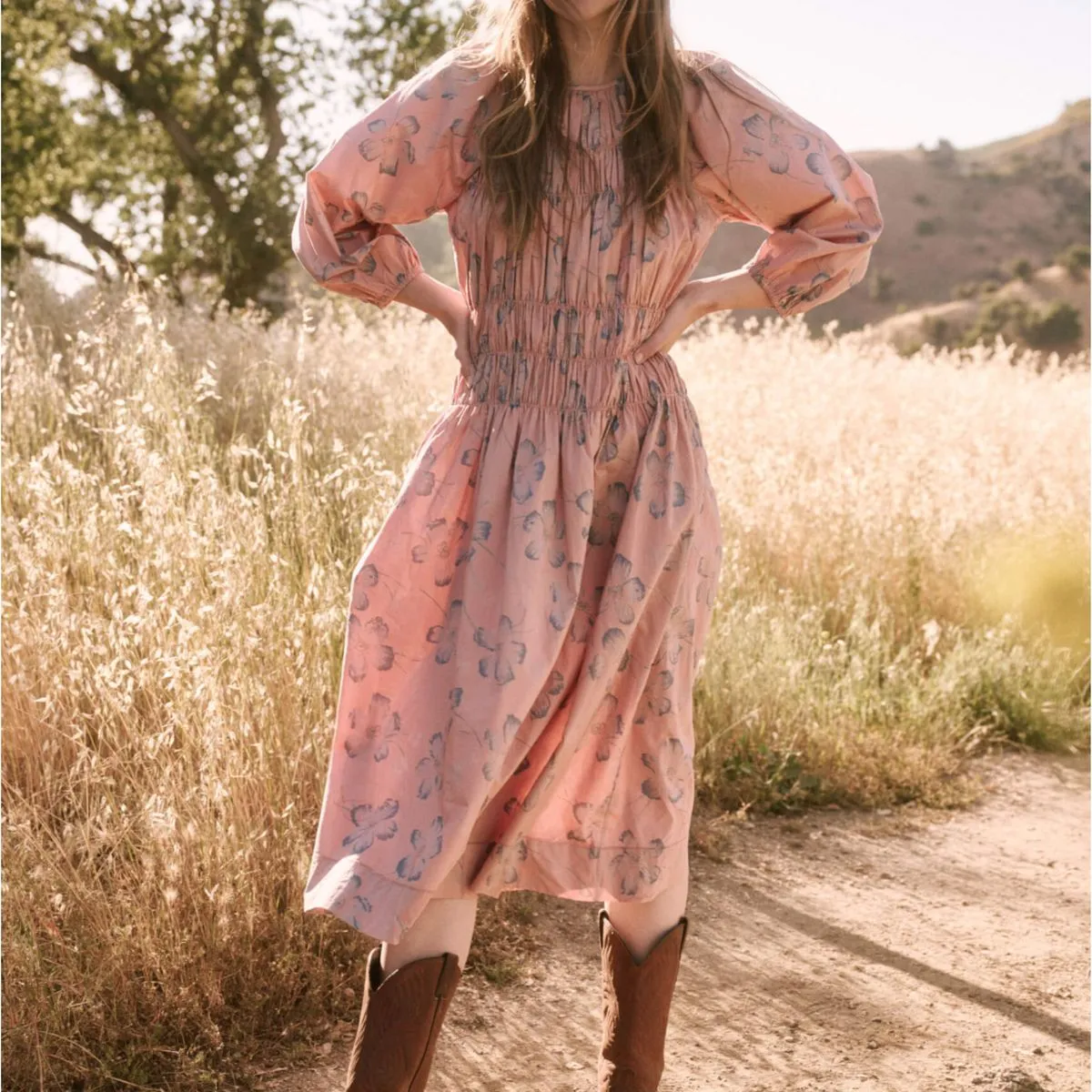 Product image for The Great pink and blue cobblestone dress in vintage petal floral print size 2 Fits like medium