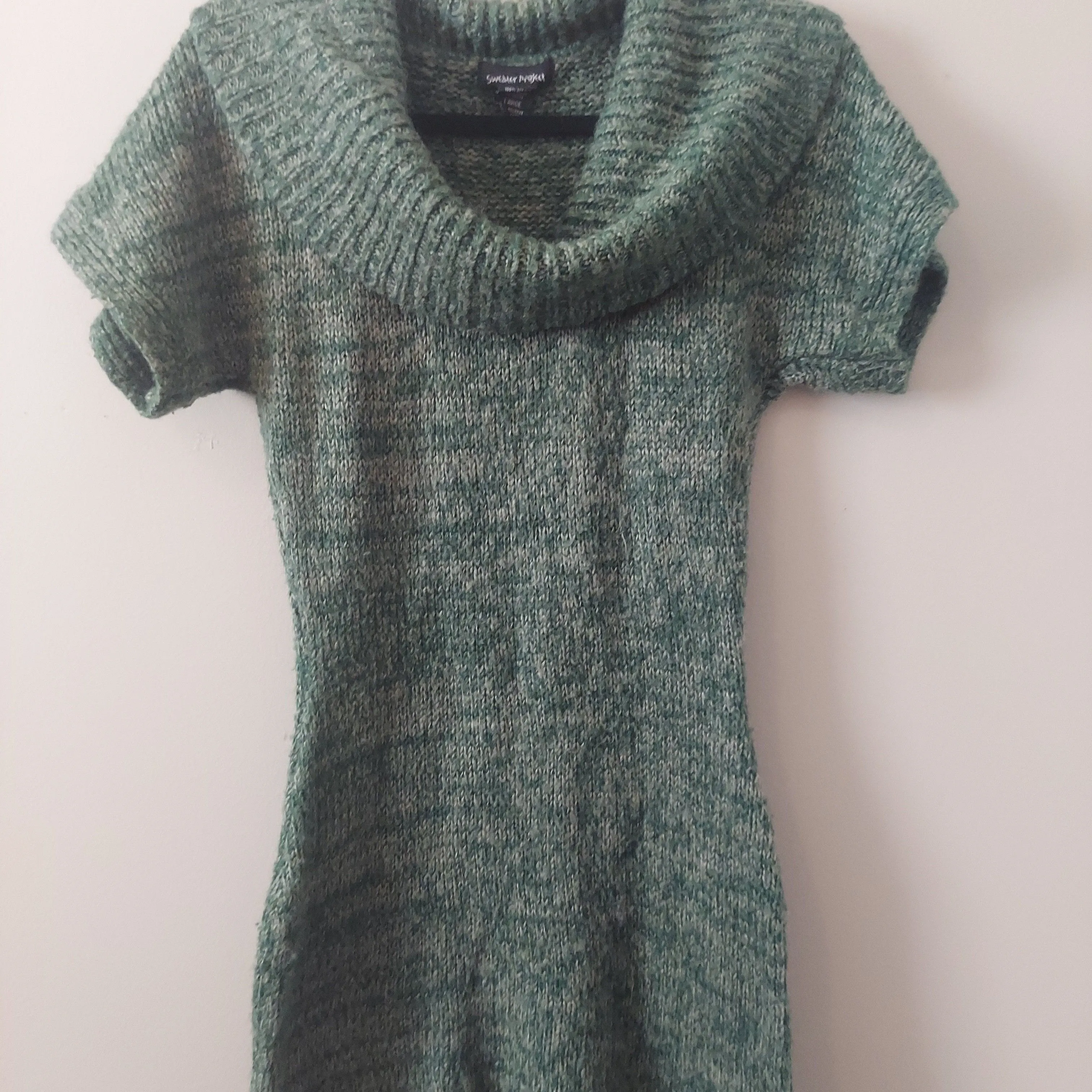 Product image for Women's size large Green heathered knit sweater cowl neck short sleeve