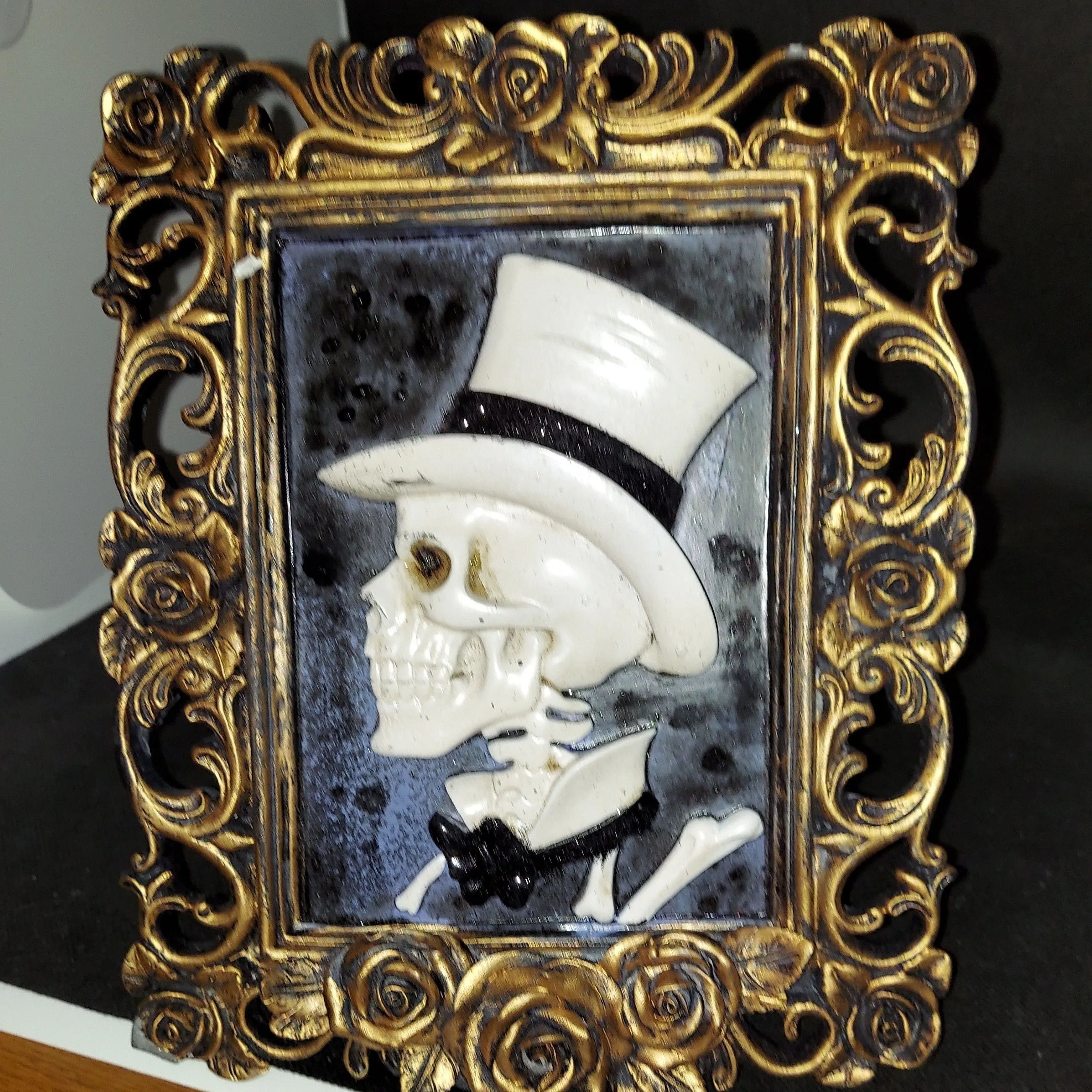 Product image for Halloween Gothic Victorian Men Skeletons Portrait Gold Framed Spooky Glam AS IS