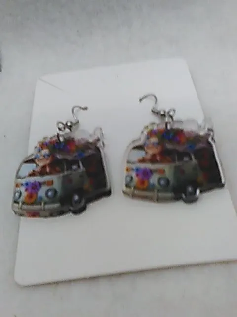 Product image for E301. Earrings VW Van Hippie Lady Acrylic Double Sided NWT 