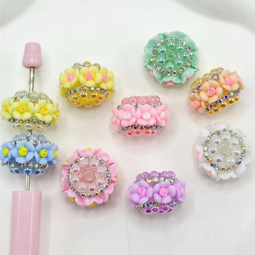 Product image for CRAFTS: 8pc Fancy Flower Pearl Rhinestone Beads 23mm - ASSORTED
