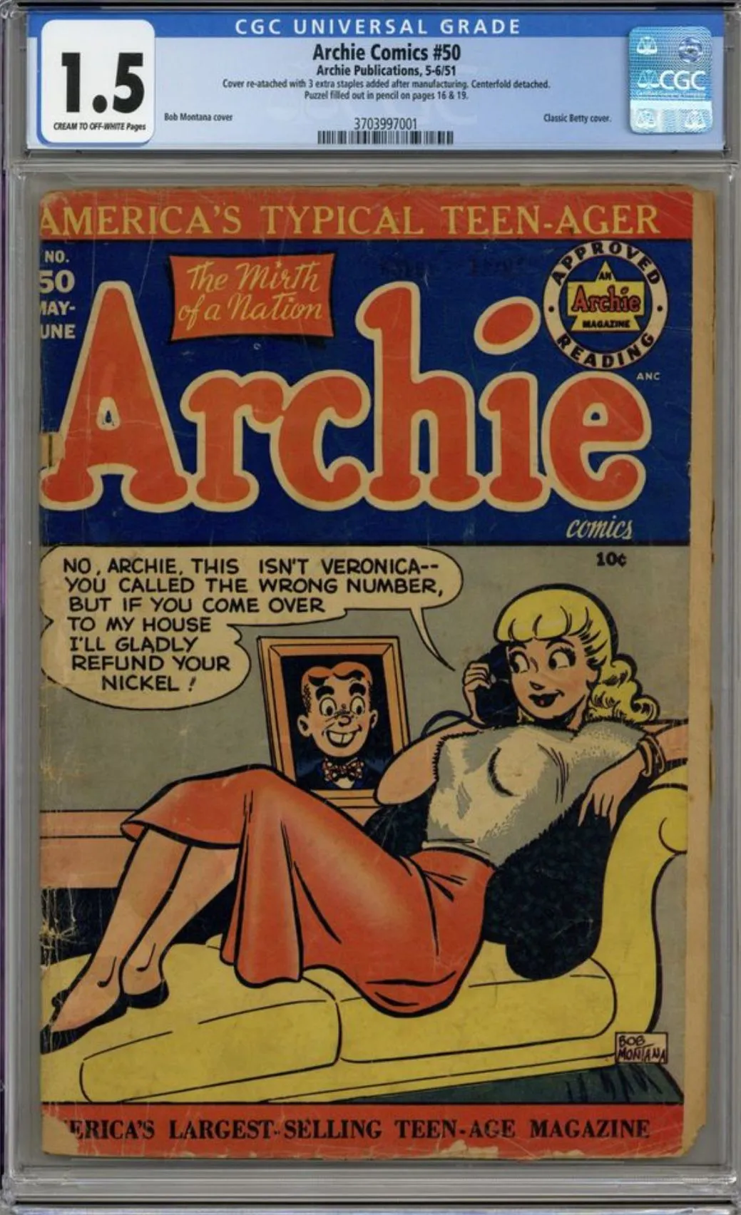 Product image for Archie comics 50 CGC 1.5