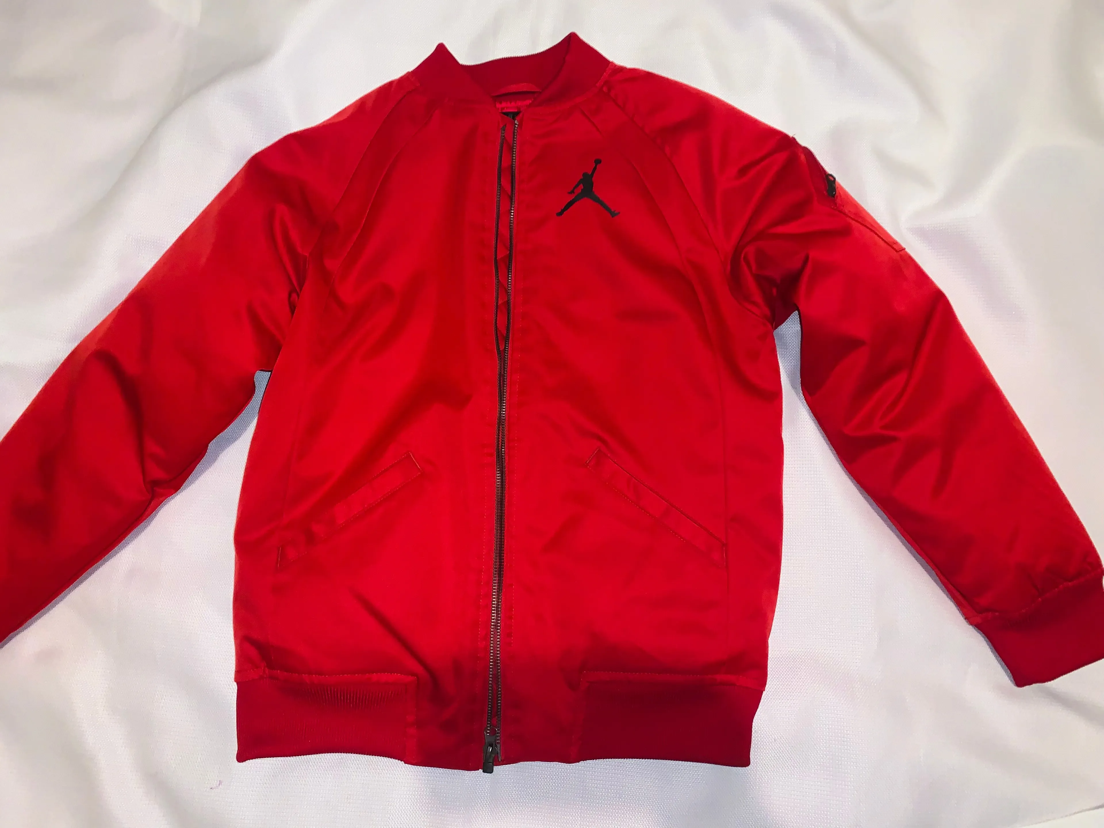Product image for Red Air Jordan Youth LARGE Satin Bomber Jacket Coat