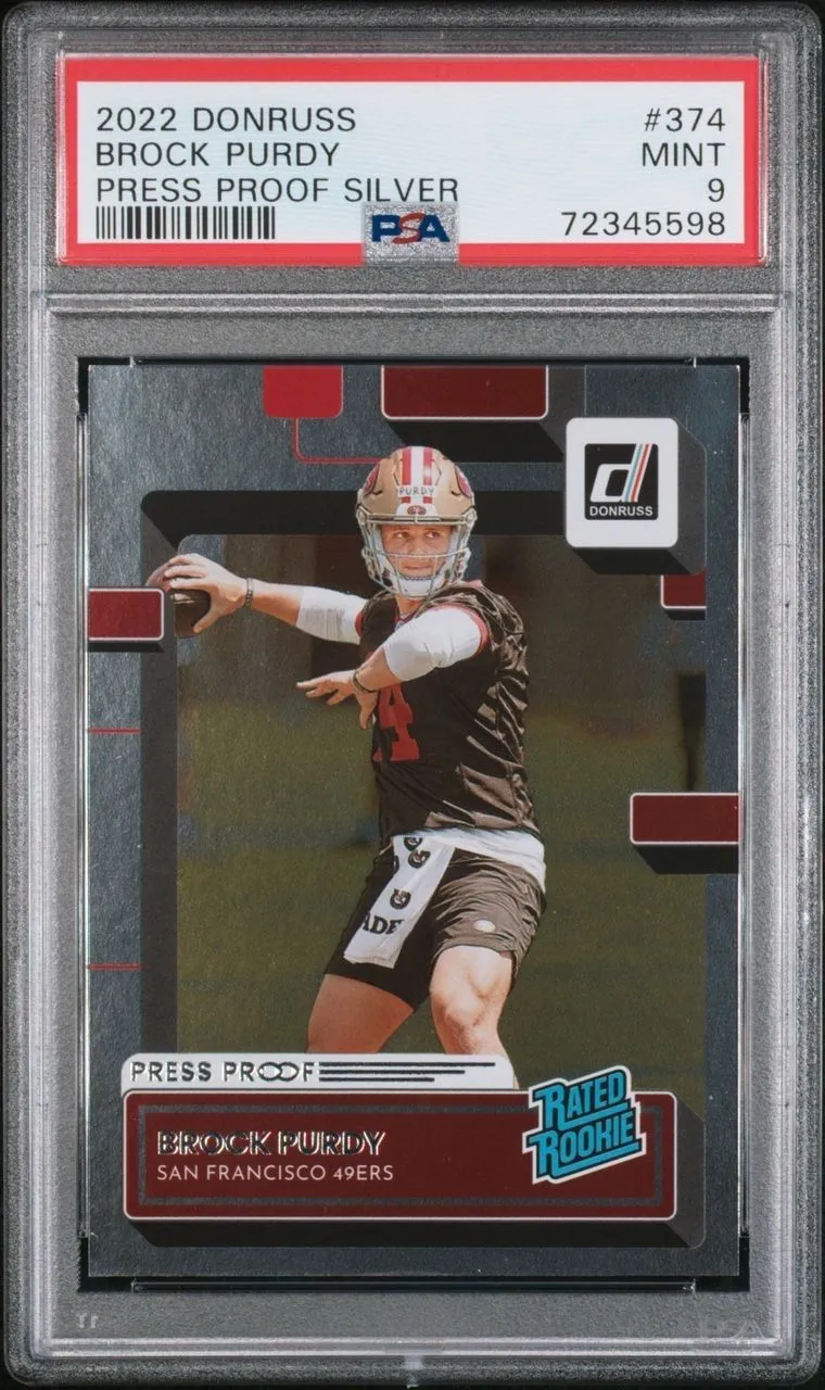 Product image for 2022 Donruss Brock Purdy #374 Rated Rookie Press Proof Silver /100 PSA 9