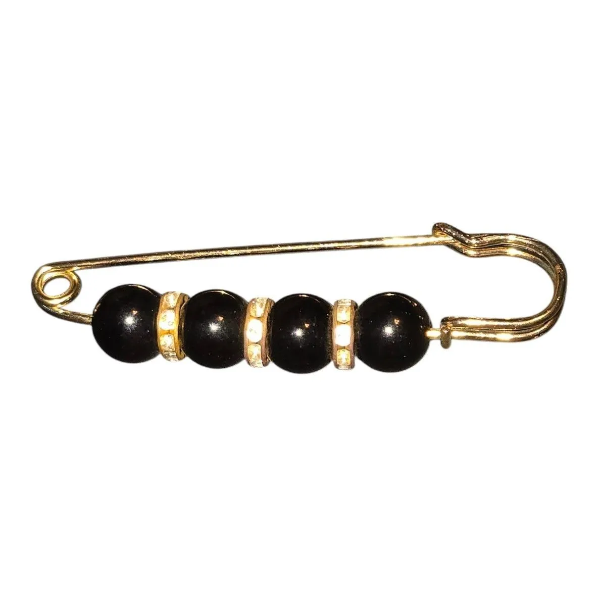 Product image for 003 Vintage Poncho Pin Goldtone 3" Plastic Black Beads With Crystal Spacers