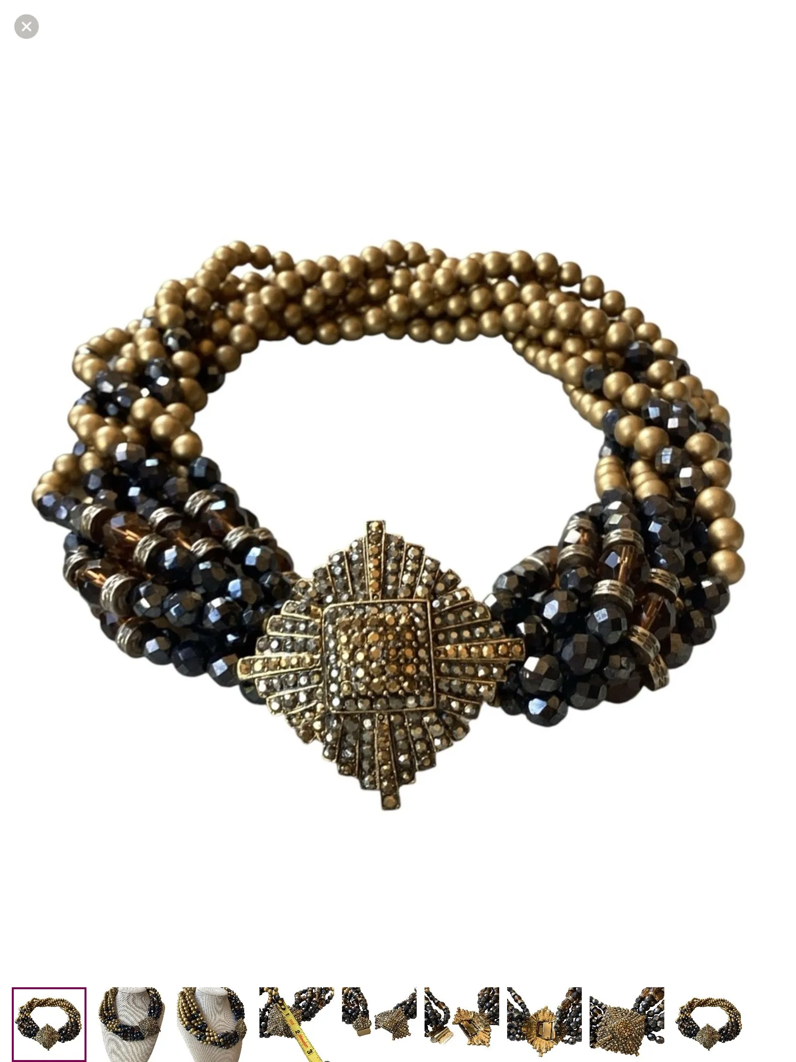 Product image for Art Deco Gold/Black Beaded Collar Necklace
