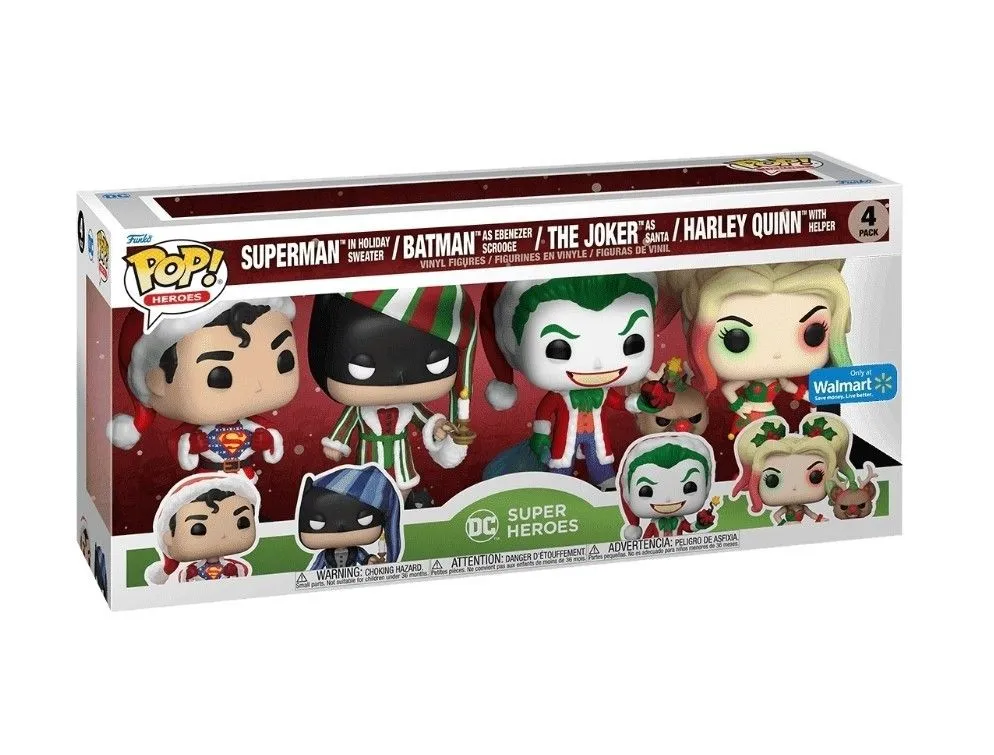 Product image for DC Super Heroes Superman Batman The Joker Harley Quinn 4 Pack Walmart Exclusive