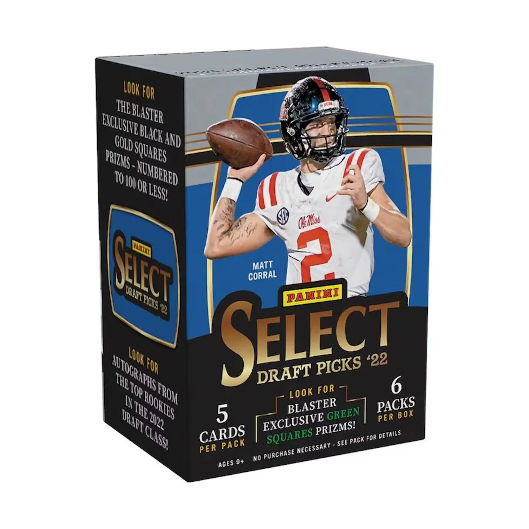 Product image for 2022 Panini Select Draft Picks Football 6-Pack Blaster Box (Green Squares Prizms!) (Fanatics) - 1 Box