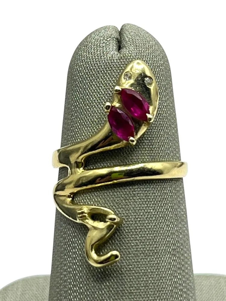 Product image for 10K Yellow Gold Snake with Red Marquise Stones