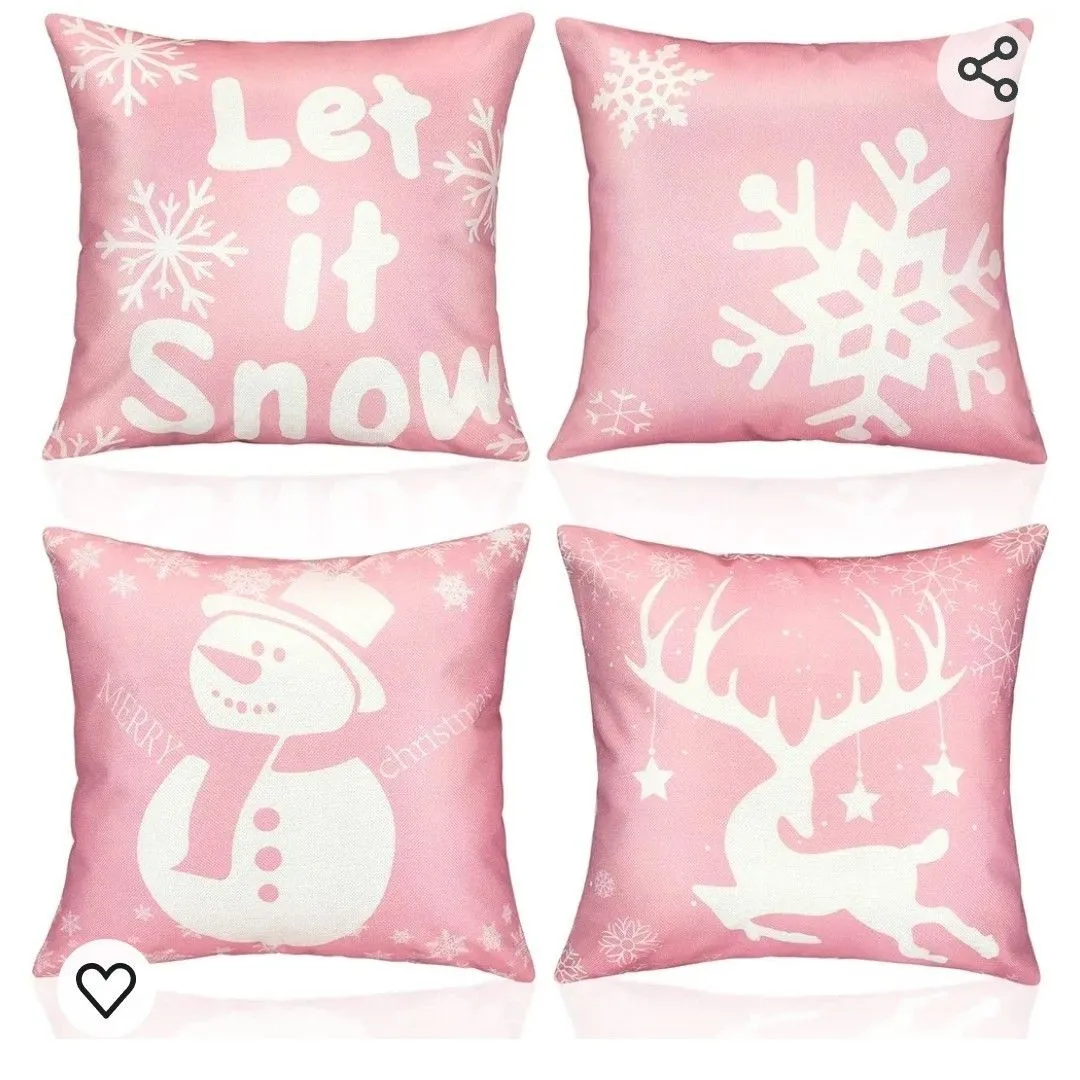 Product image for (#43) Christmas Pillow Covers 18 x 18 Set of 4 Pink Square Pillow Cases Decorative Throw Pillow Cove
