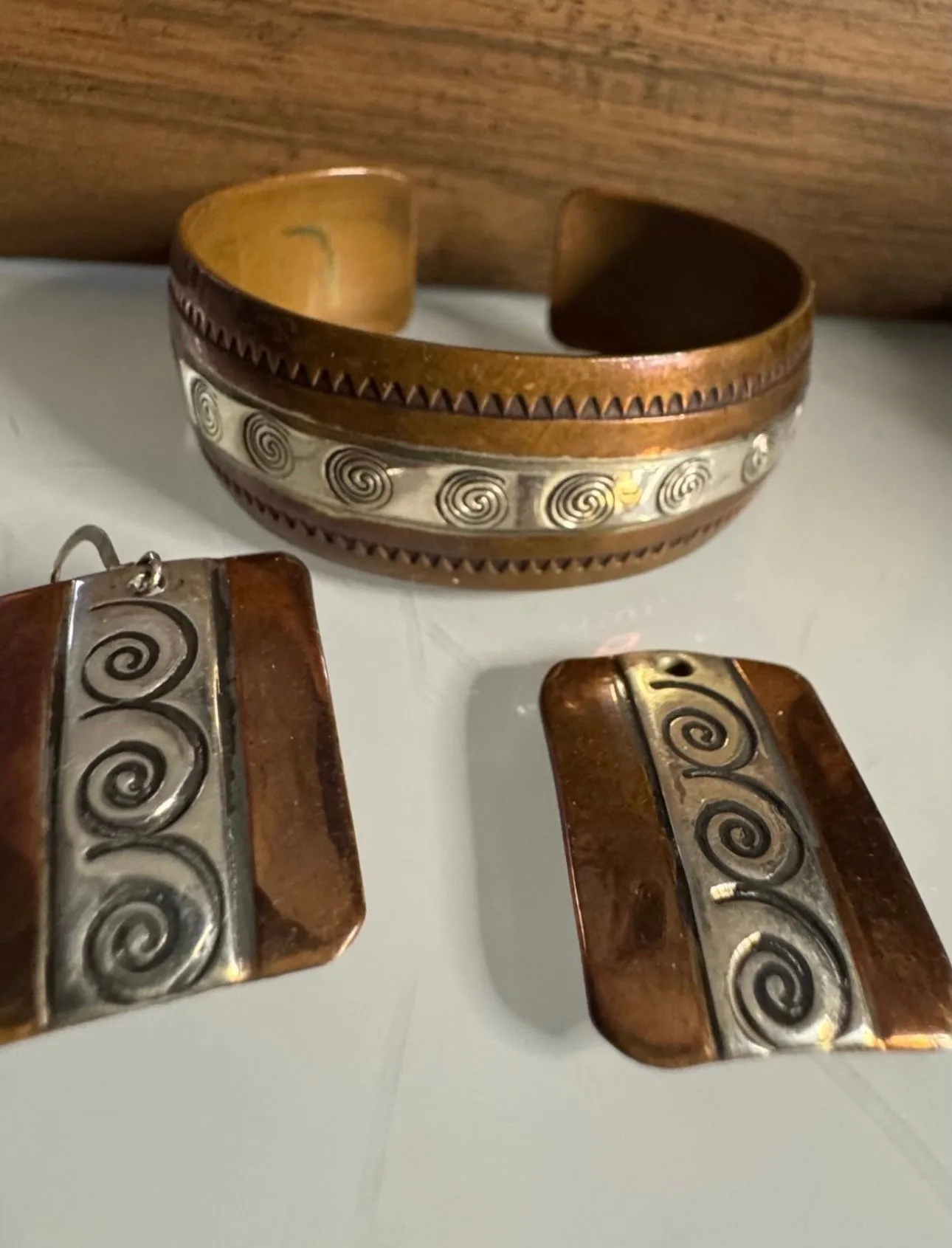 Product image for Navajo Hand Stamped Sterling & Copper Bracelet - signed