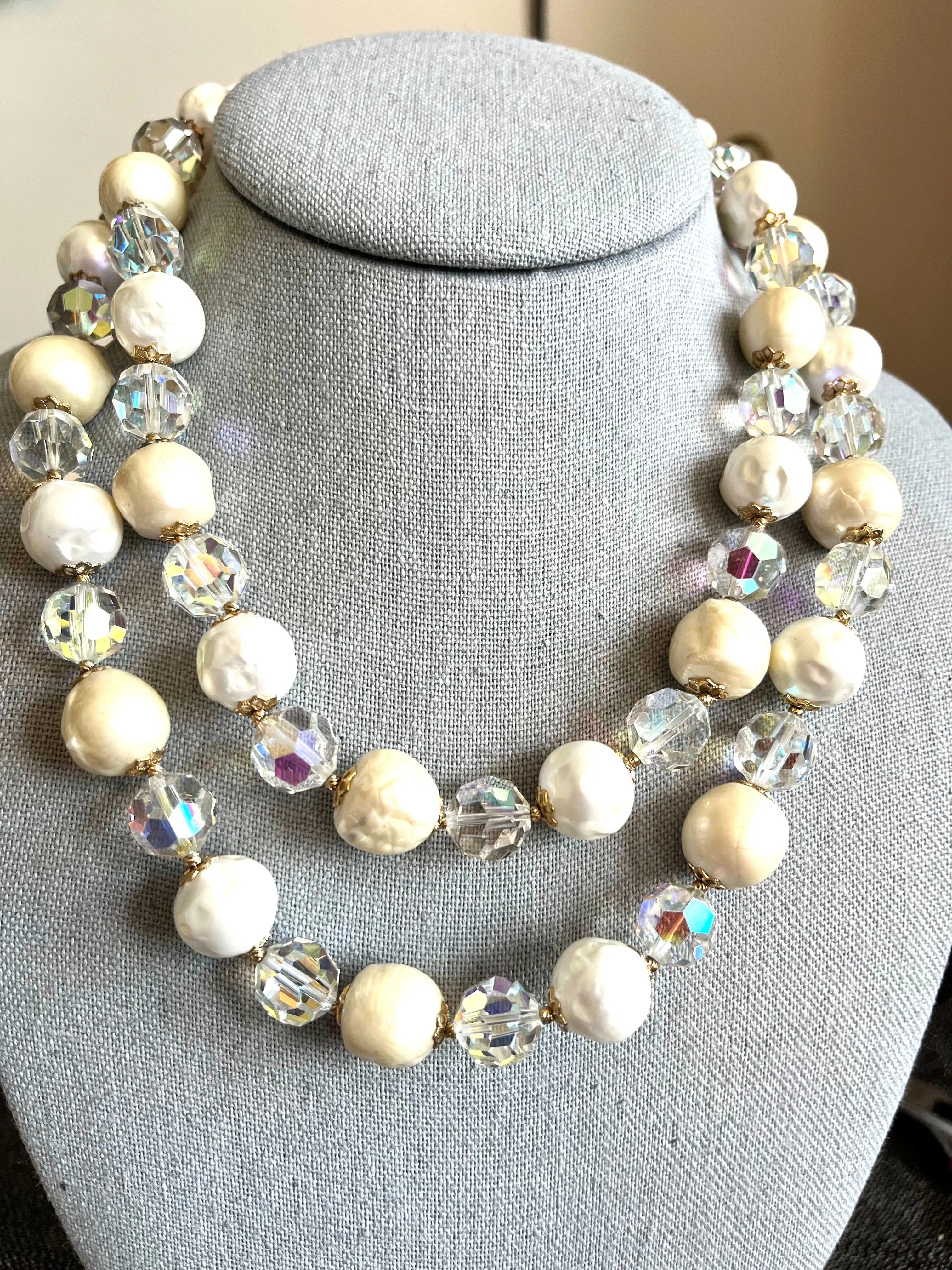 Product image for 1950s Vendome Signed AB Crystal & Pearl Necklace