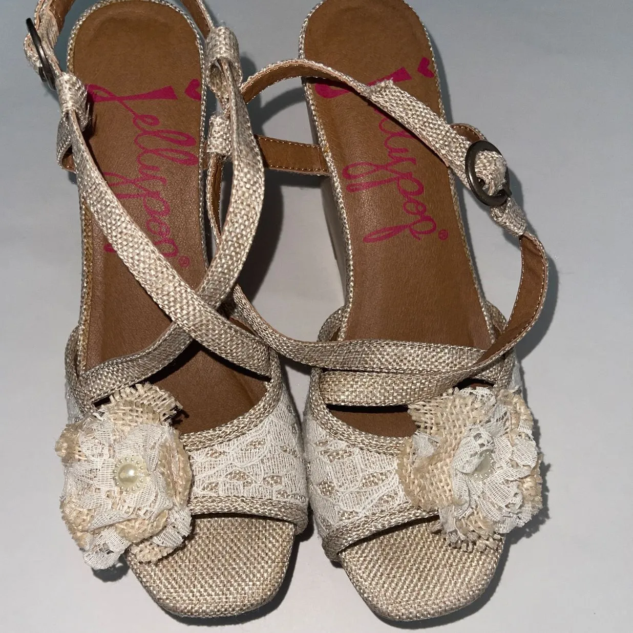 Product image for JELLYPOP CANVAS & LACE Wedge Shoes | Open Toes | Open Back | Straps | Sandals |