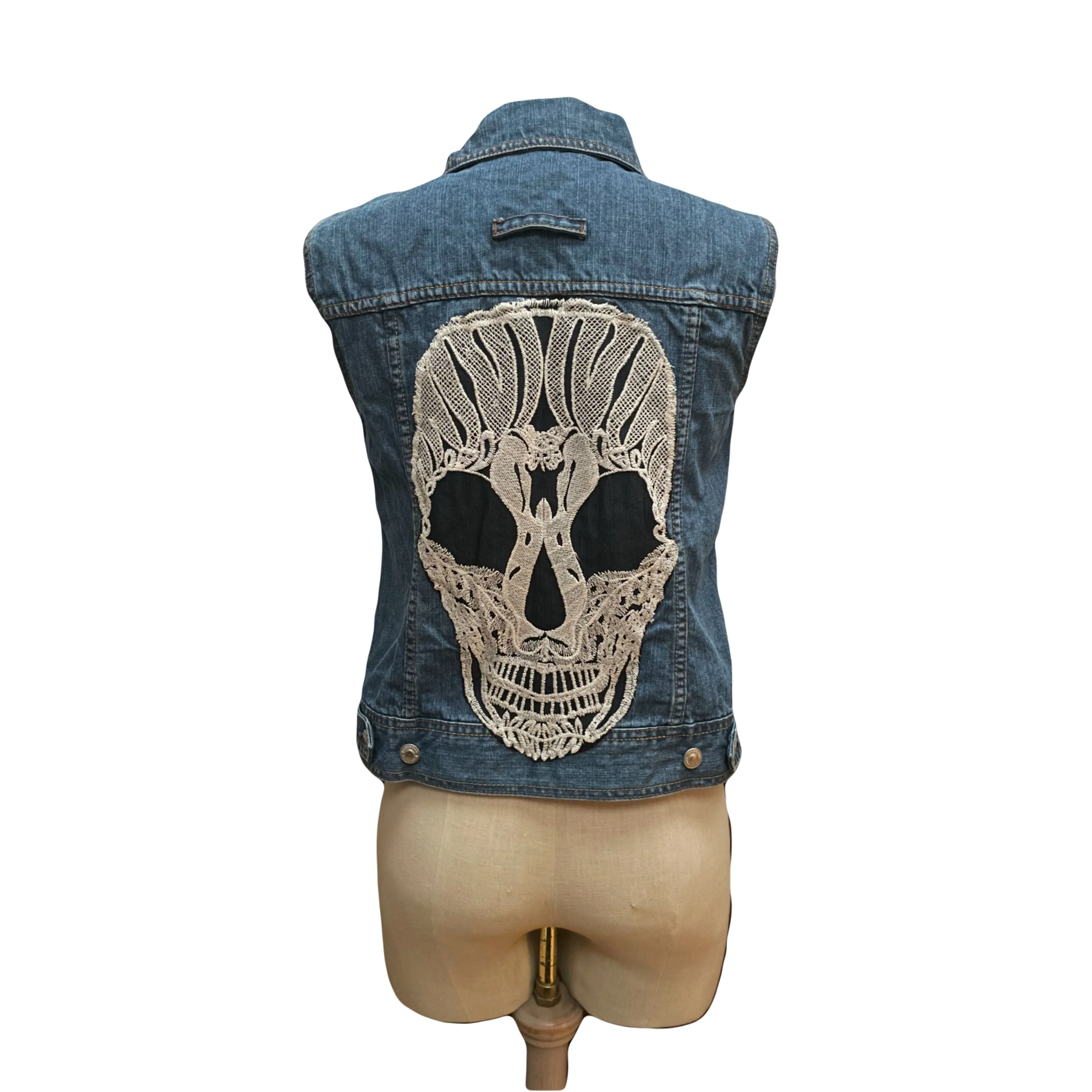 Product image for Up-cycled Denim with lace skull