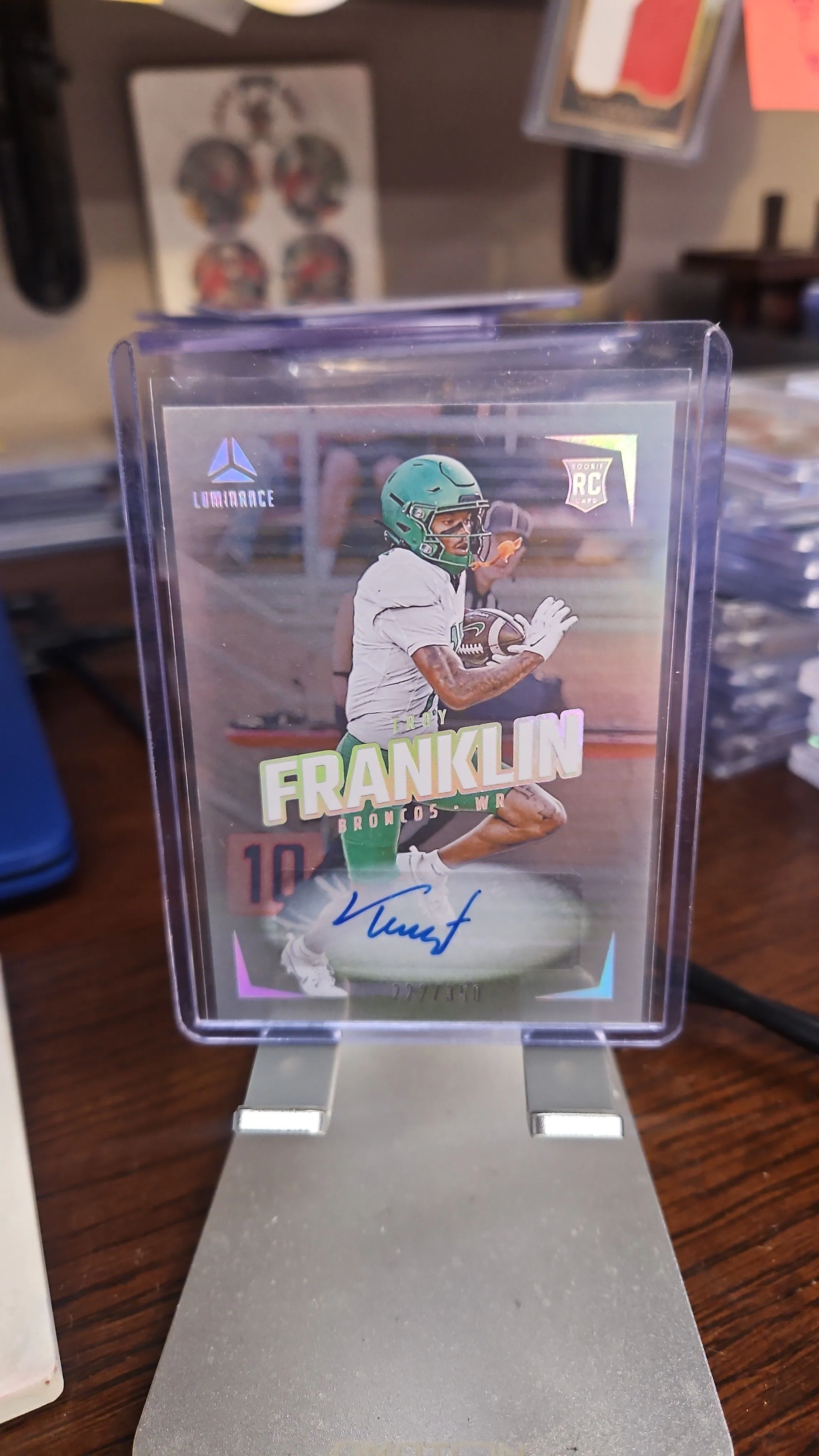 Product image for Troy Franklin Rookie Auto #d 222/350...2024 Luminance....Oregon.....Broncos 