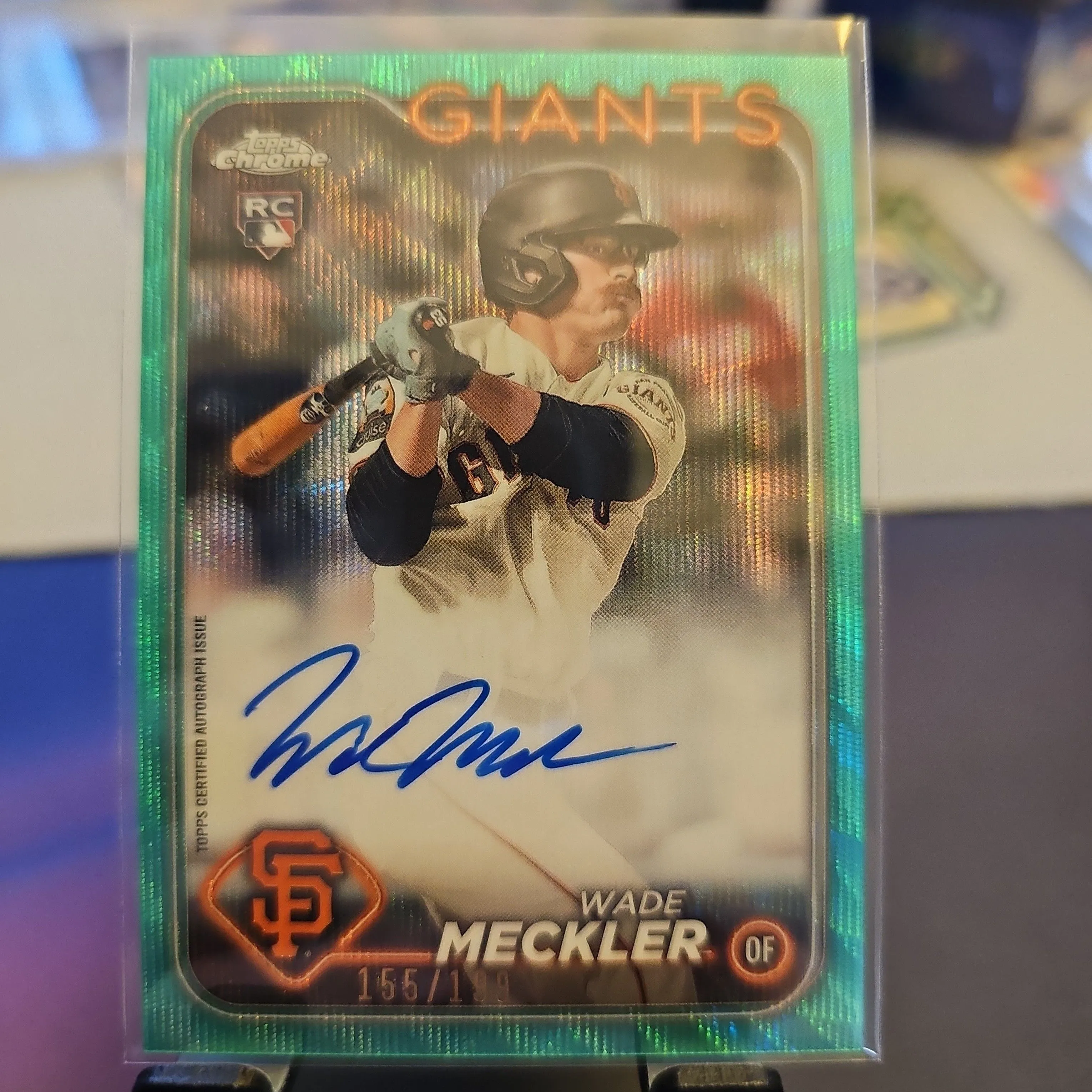 Product image for Wade Meckler - /199 Aqua Wave RC Auto 2024 Topps Chrome - Giants