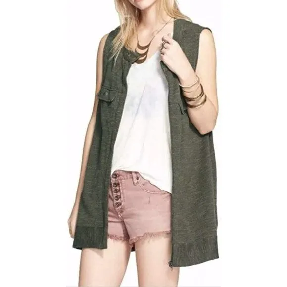 Product image for Free People Highway Zip Front Knit Vest Dark Olive Green Size Small
