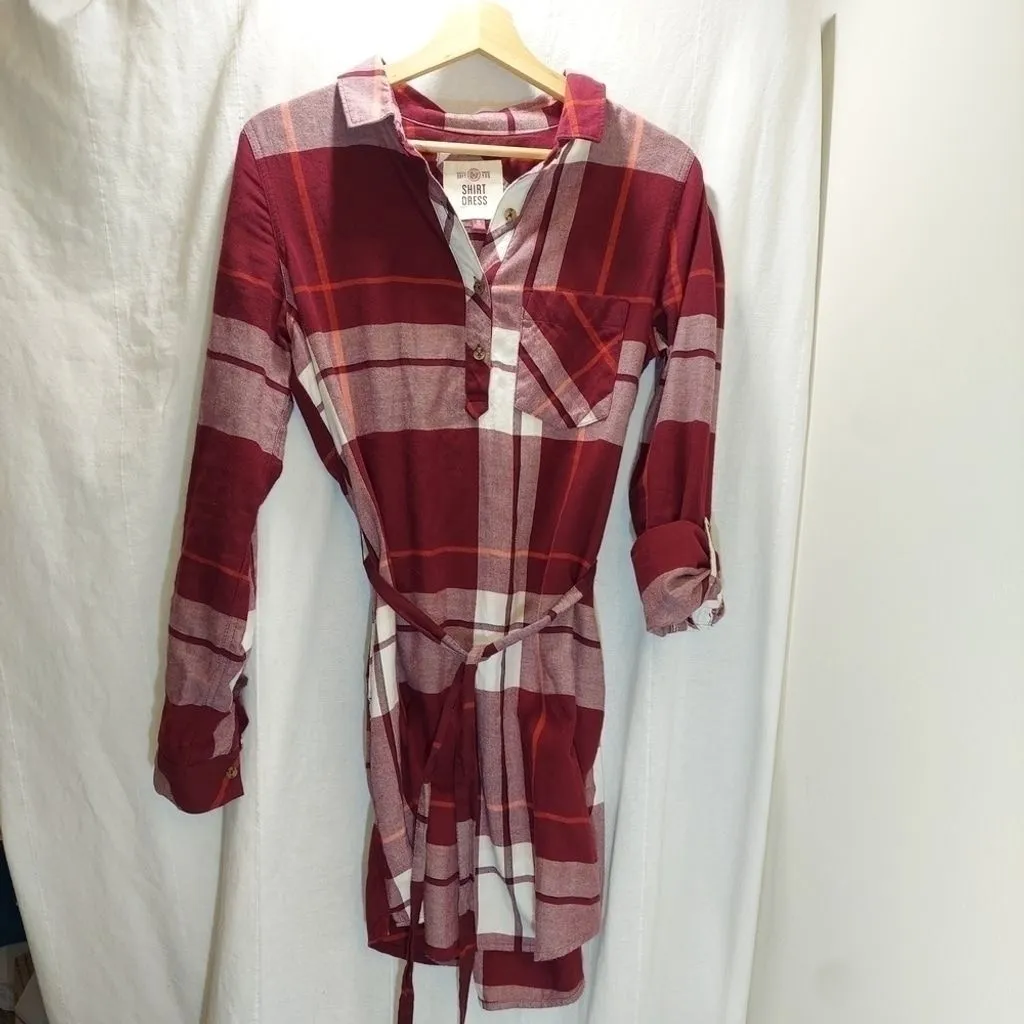 Product image for SO Red/White Plaid Shirt Dress, Size Medium, Tab Sleeves