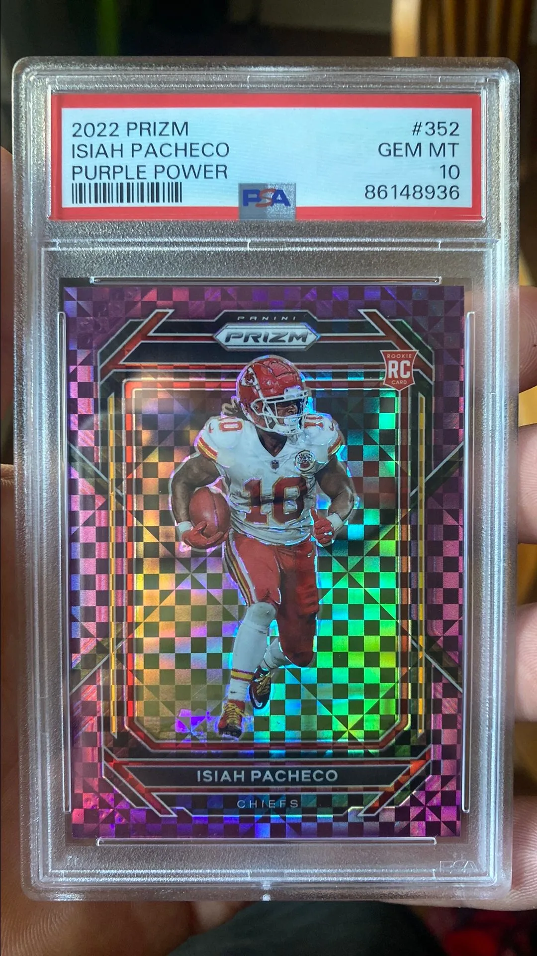 Product image for 2022 Panini Prizm Isiah Pacheco 352 Purple Power PSA GEM MT 10