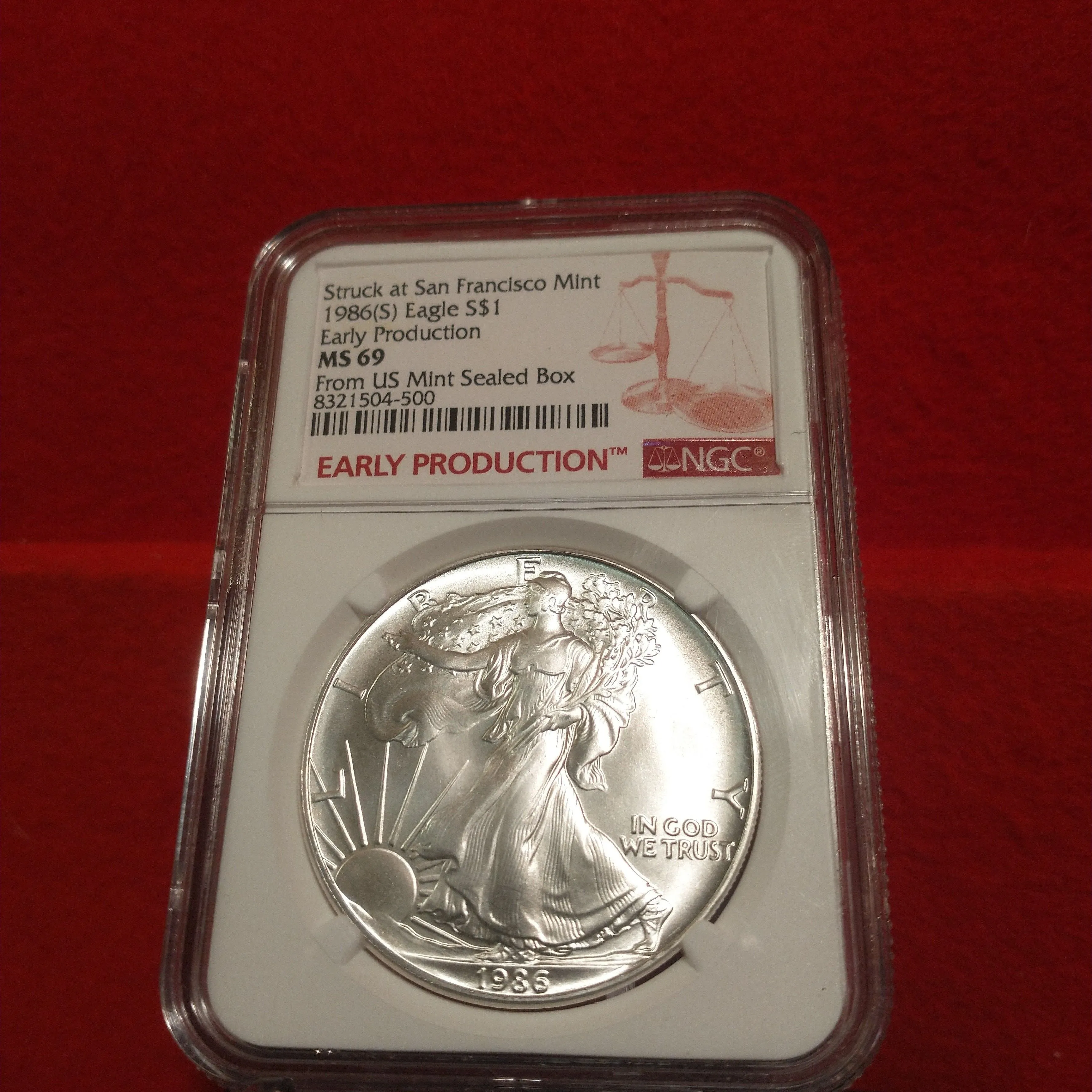 Product image for 1986 (S) Early Production Silver Eagle ($1000 NGC Price Guide)