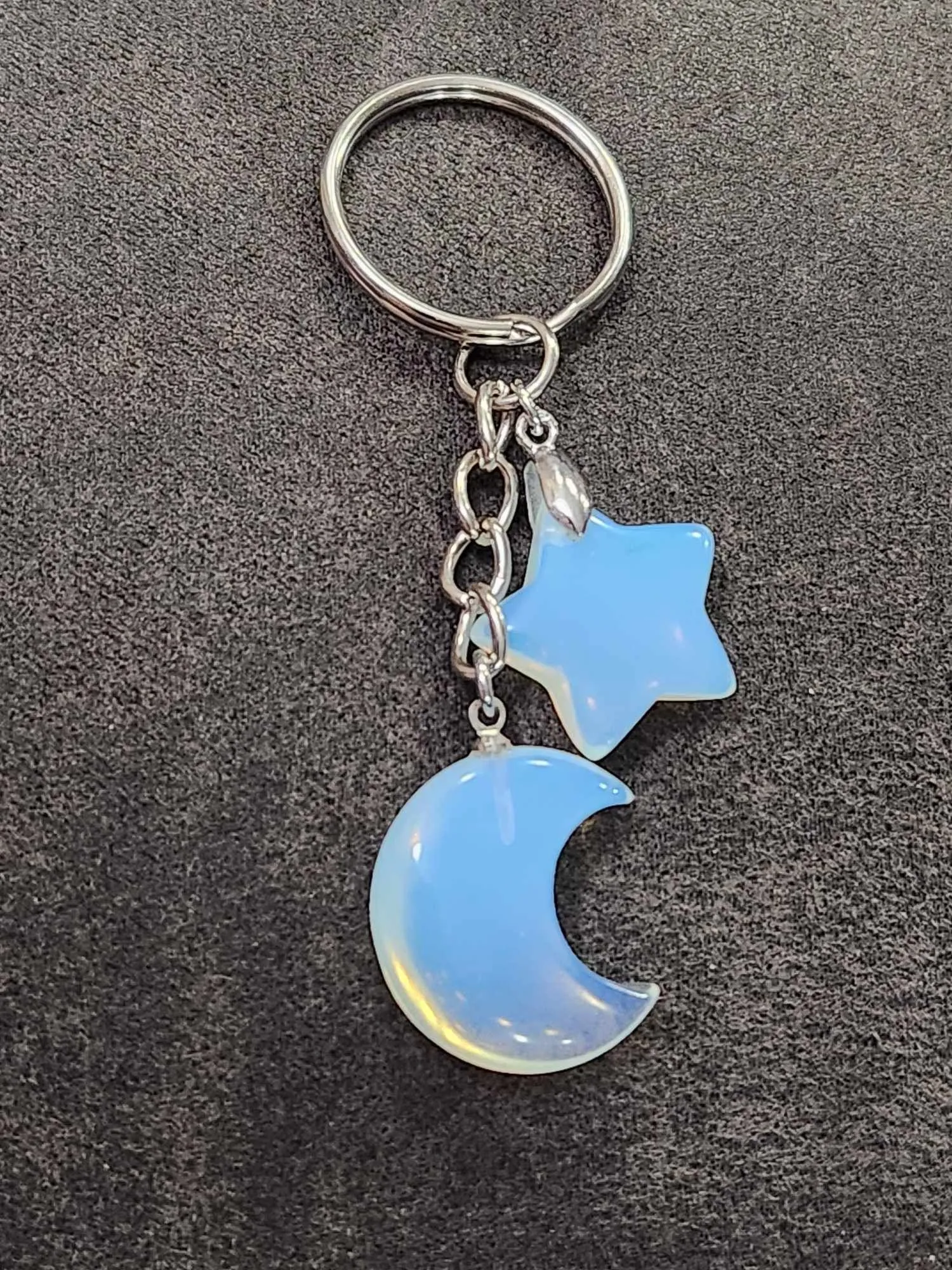 Product image for Silver Opalite Moon & Star Keychain  