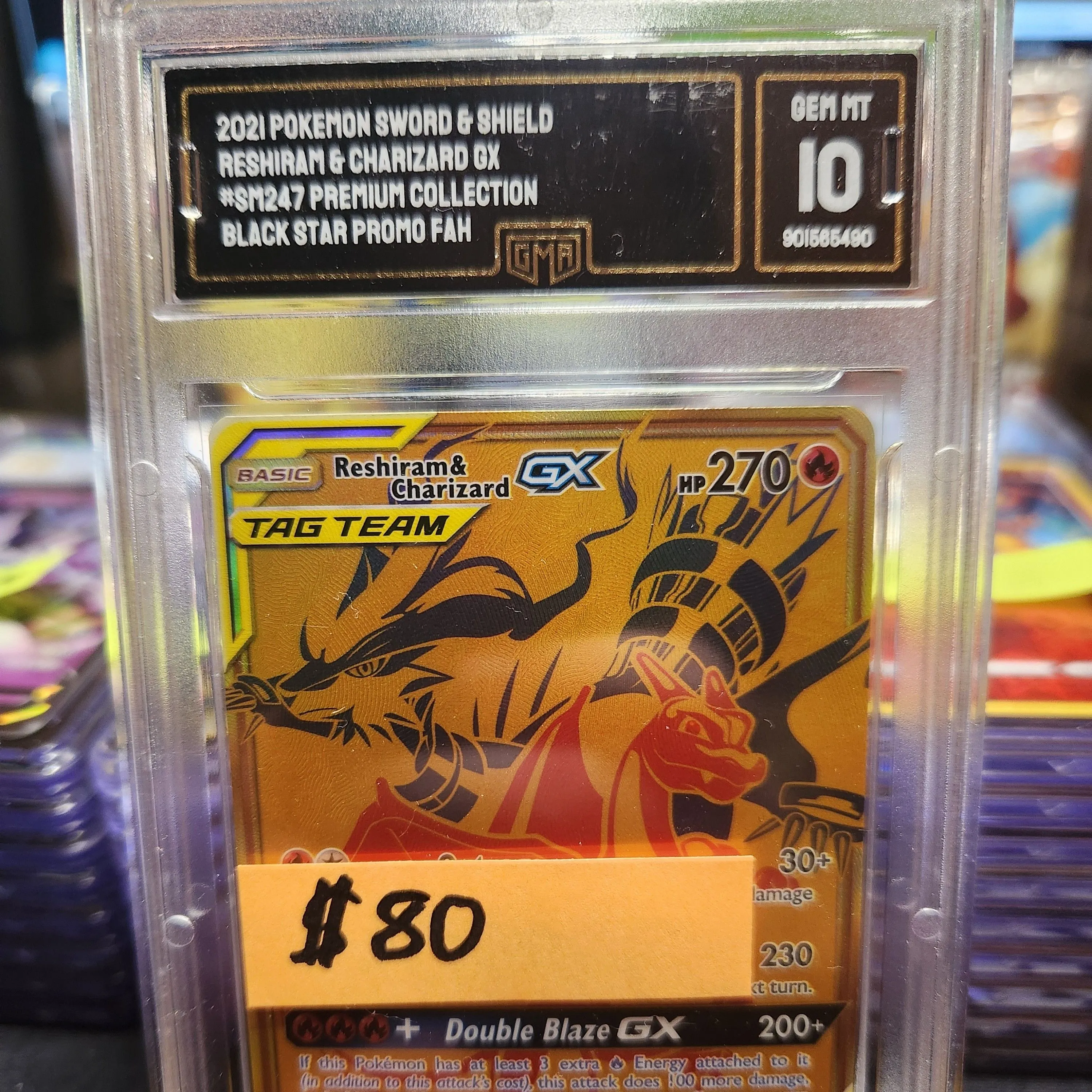 Product image for GMA gem Mint 10 reshiram & charizard gx black star promo
