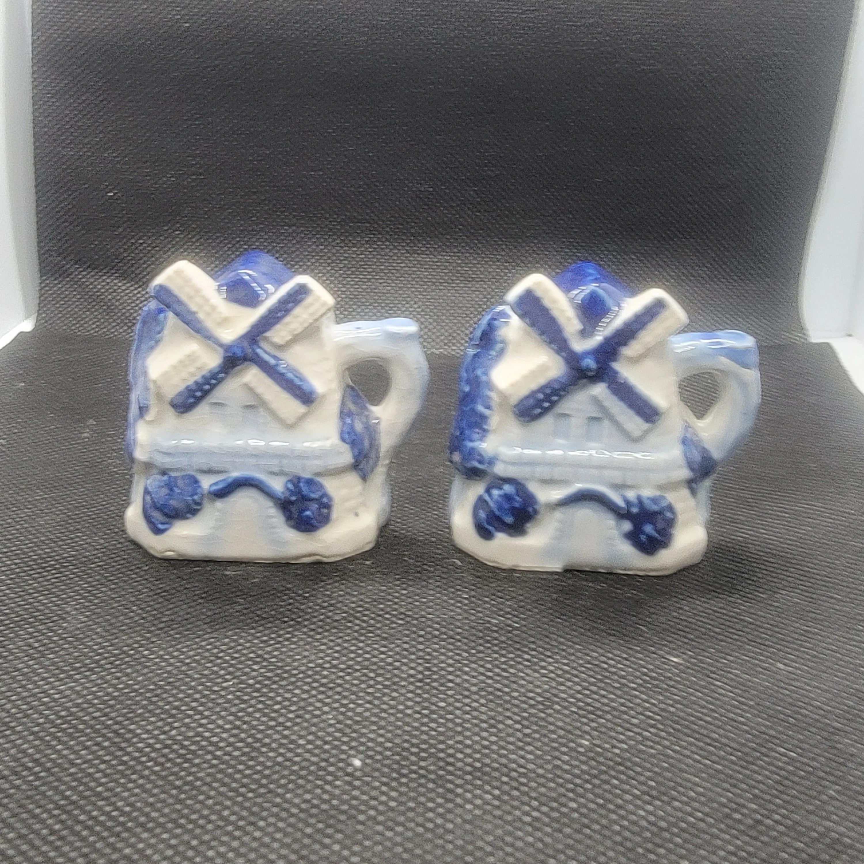 Product image for Vintage SALT & PEPPER Shakers WINDMILL SET Blue &White Decorative OcAmerican Brilliant Lead Crystal 