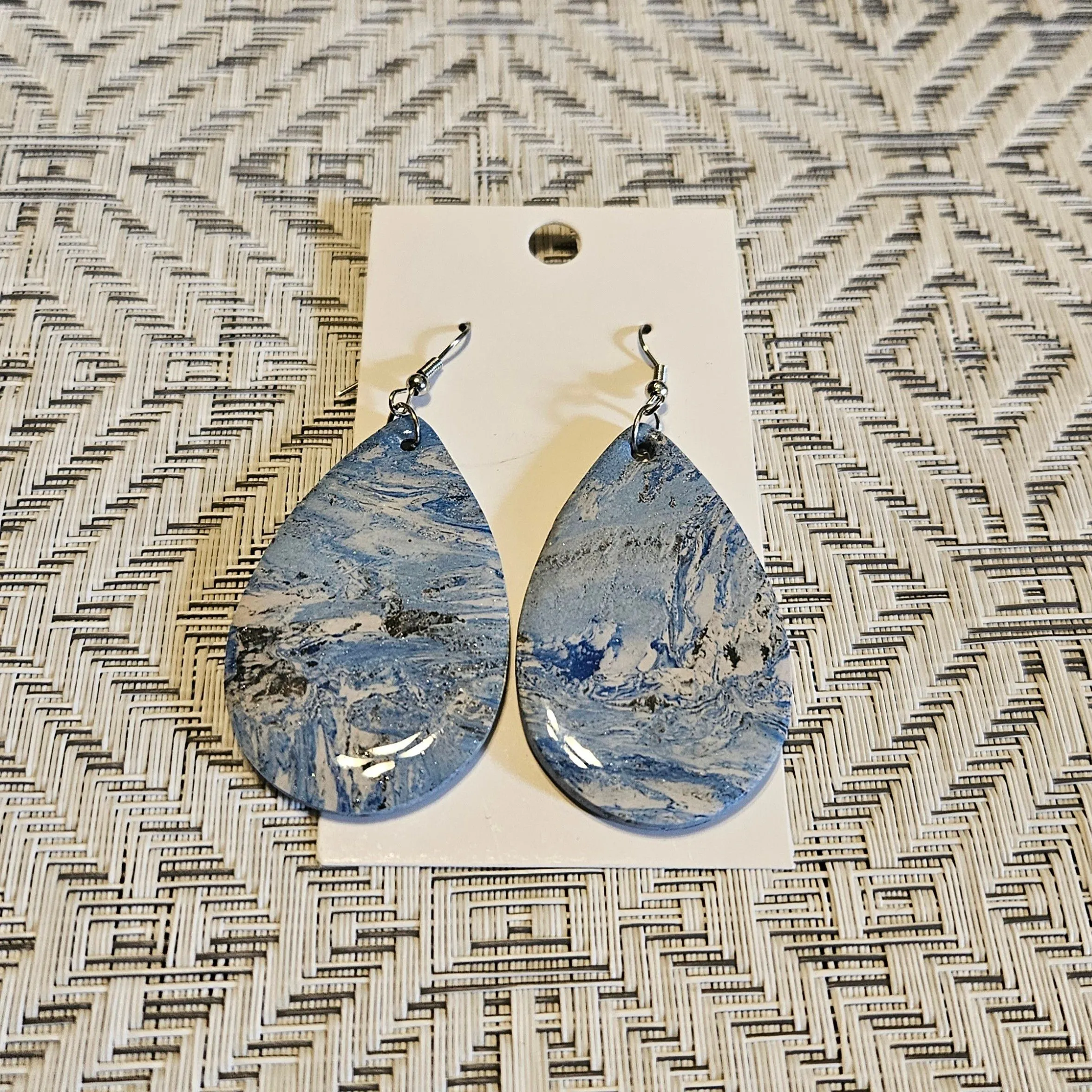 Product image for Black, blue, & white Teardrop Clay earrings