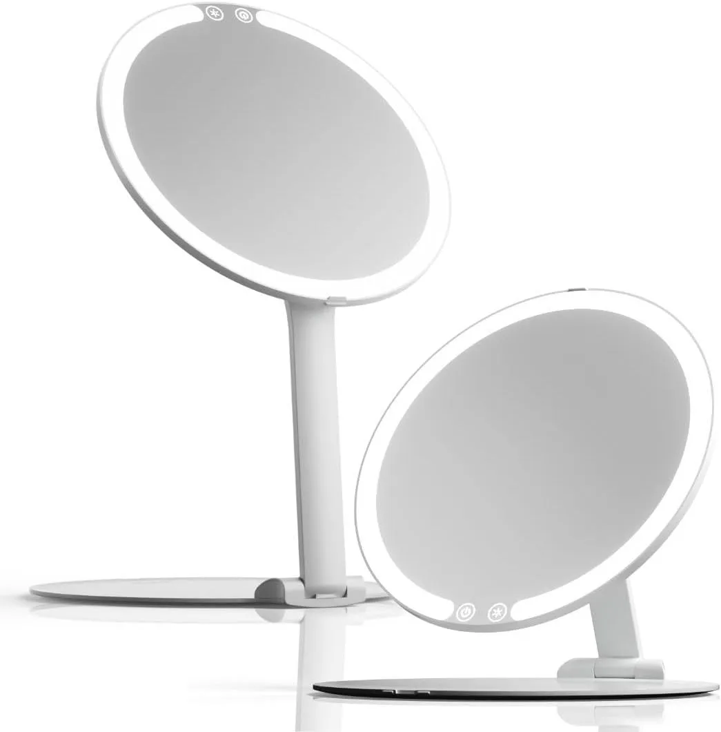 Product image for  Fancii Rechargeable Travel Makeup Mirror with LED Light, 8" Foldable Stand, 3 Color Lighting