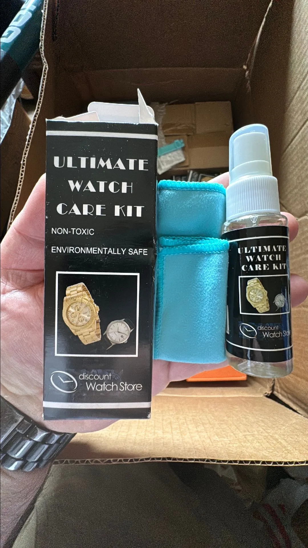 Product image for Watch Cleaner | Non-Toxic | Bottle of Cleaner and Cloth